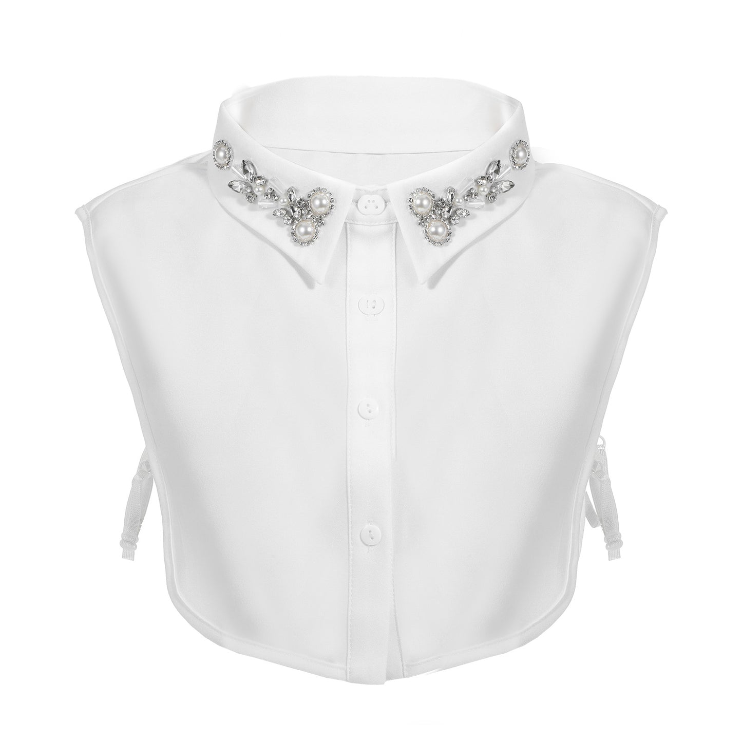 Pearl White Fake Collar, Detachable Collar with Crystals | Elegant Faux Collars for Sweaters, Dresses | Wedding, Party, Office Fashion Accessory