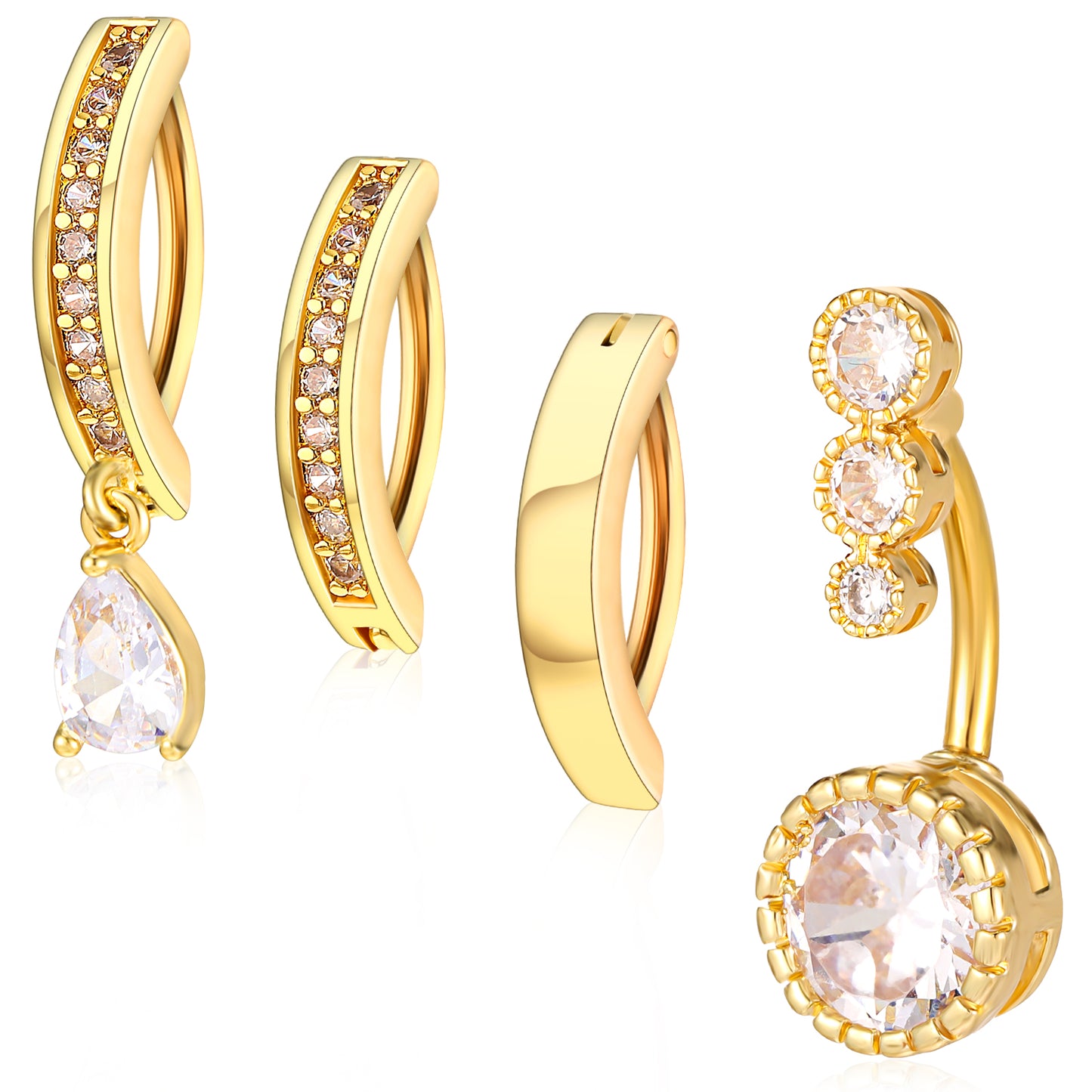 Yolev 4 Pcs Belly Button Ring for Women 14G Short Opal Navel Rings Clicker Belly Button Ring Bar Piercing Surgical Steel Cute Belly CZ Reverse Navel Rings Dangle Body Belly Piercing Jewelry(Gold)