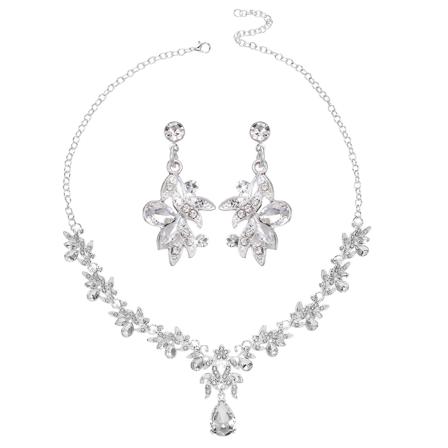Yolev Silver Jewelry Set for Women Crystal Rhinestone Earrings Choker Necklace Elegant Bridal Jewelry Sets Wedding Jewelry Sets for Women Wedding Bridal Bridesmaid Prom Costume Party