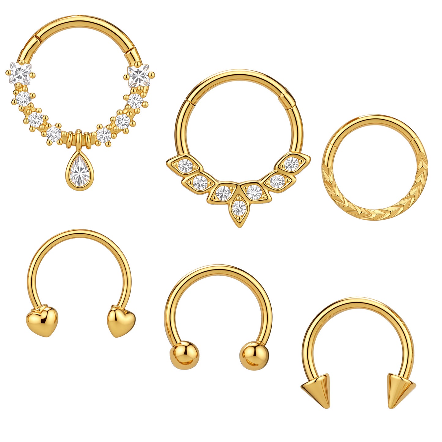 Tucnoeu 16pcs Septum Nose Rings 16 Gauge Nose Ring Multiple Different Horseshoe Noses Rings,Stainless Steel Septum Ring for Men and Women