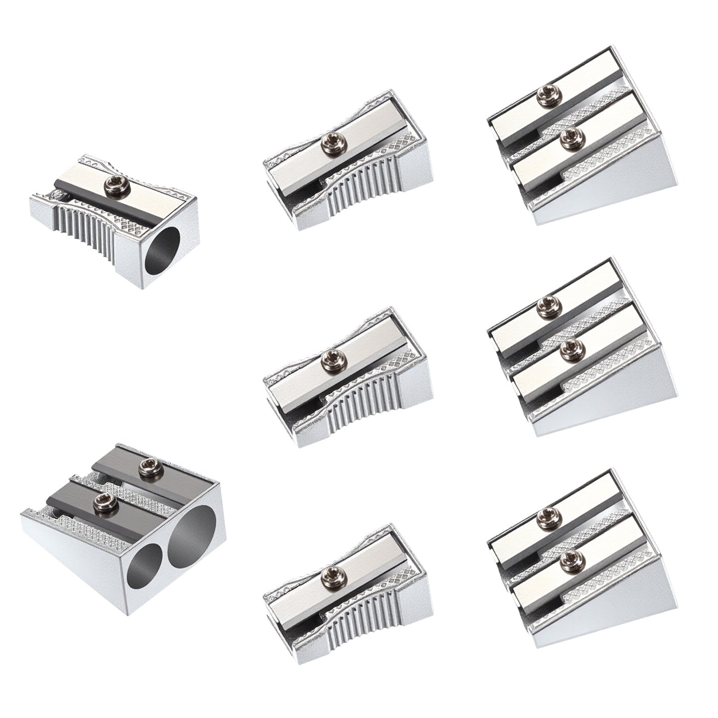 8 Pack Metal Pencil Sharpener, One/Double Hole Handheld Art Pencil Sharpener for Standard No.2 Graphite Colored Pencils Wood-cased Pencils (Sliver)