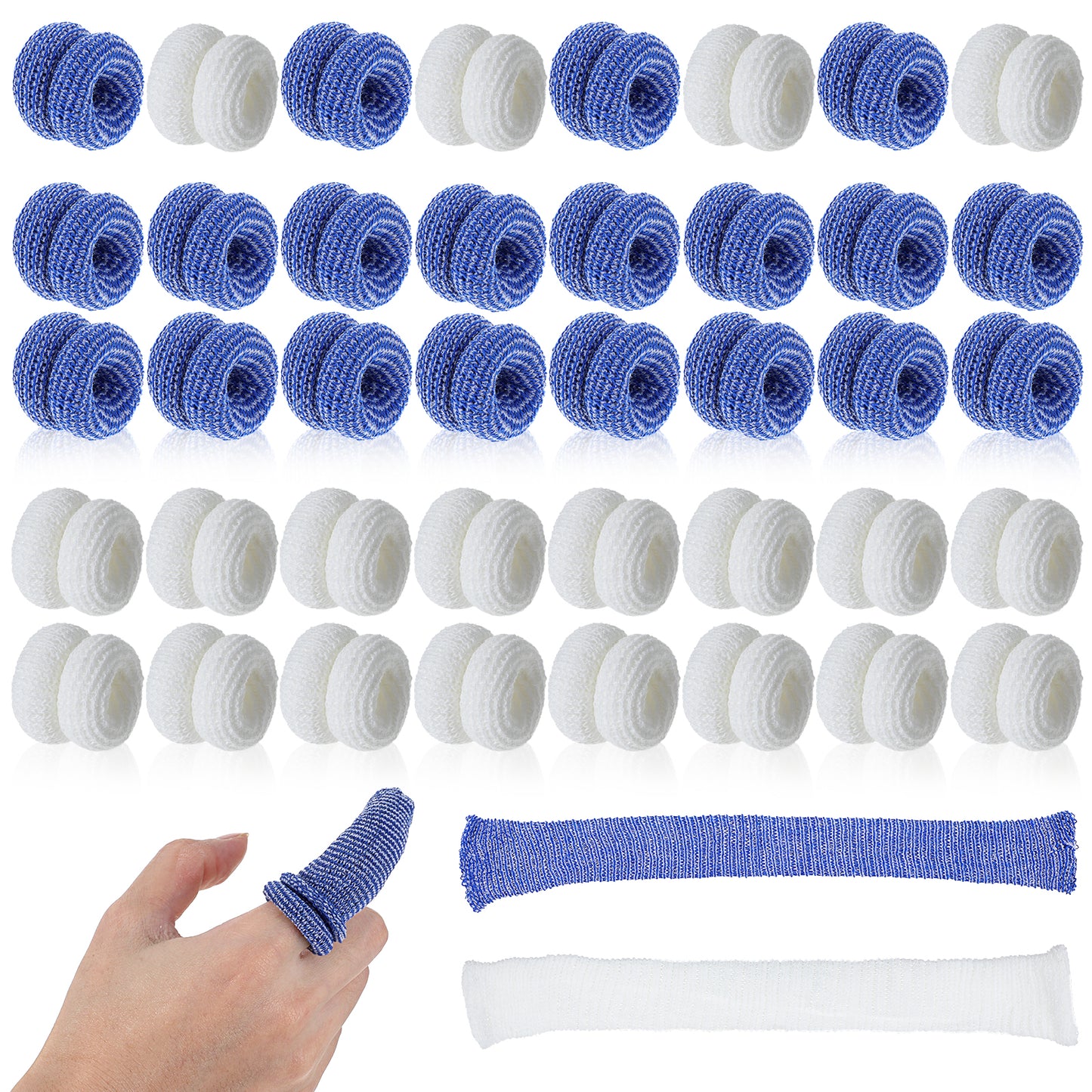 Lusofie Tubular Finger Cots 40Pcs Cotton Finger Cot Finger Gloves Finger Covers Finger Gauze for Sprains, Swelling, Wound Care, Gardening, Kitchen Work (Blue and White)