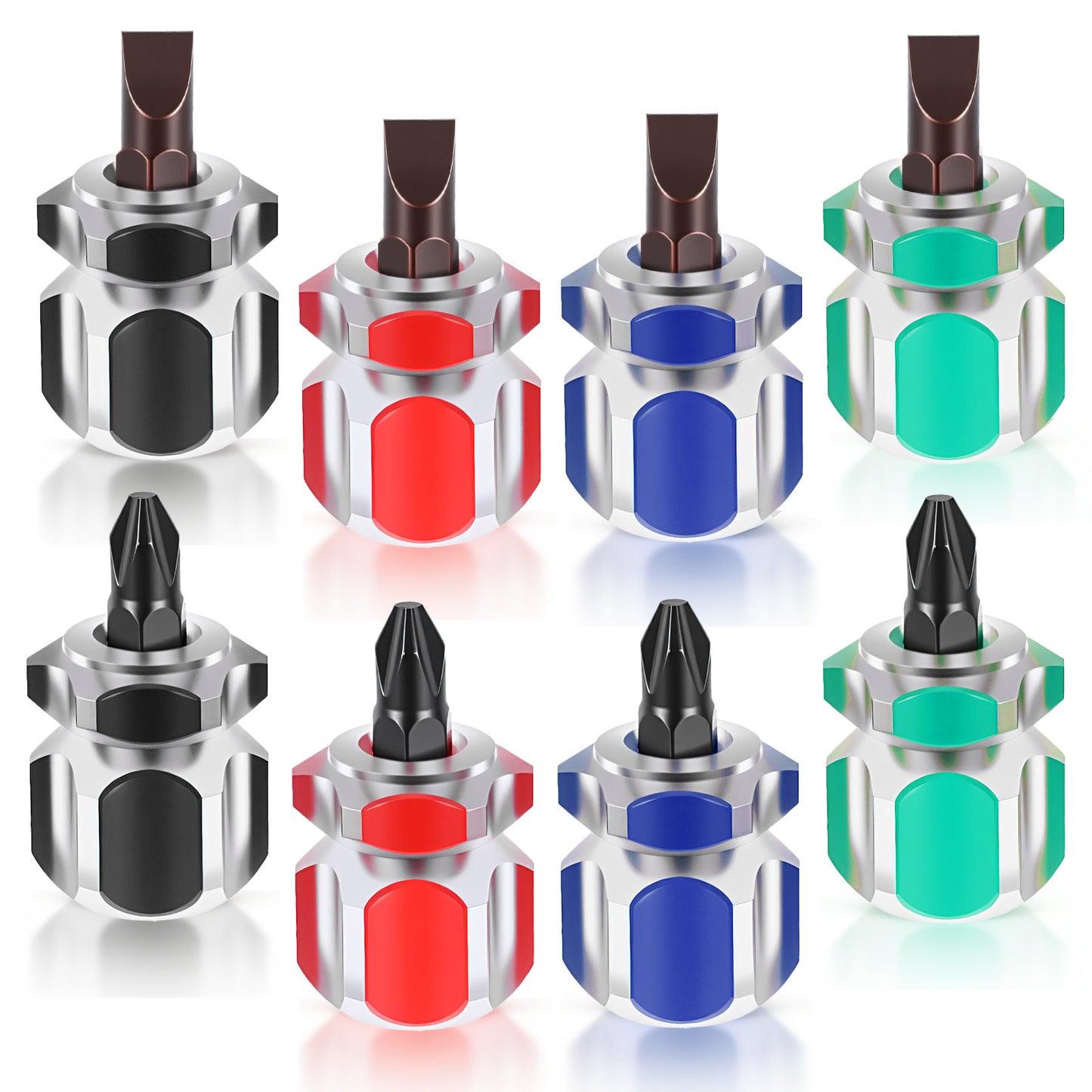 Stubby Screwdriver Set 8-Piece, Short Screwdriver with Flat & Phillips Head, Sewing Machine Screwdrivers for Tight Spaces, Mini Screwdrivers for Precision Repairs, Home & Craft Tool