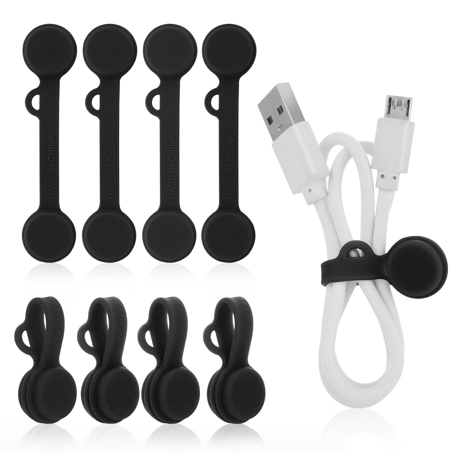 8 PCS Silicone Magnetic Cable Ties Cable Clips Cord Organizer Reusable Magnetic Cord Ties USB Cable Manager for Office, School, Home