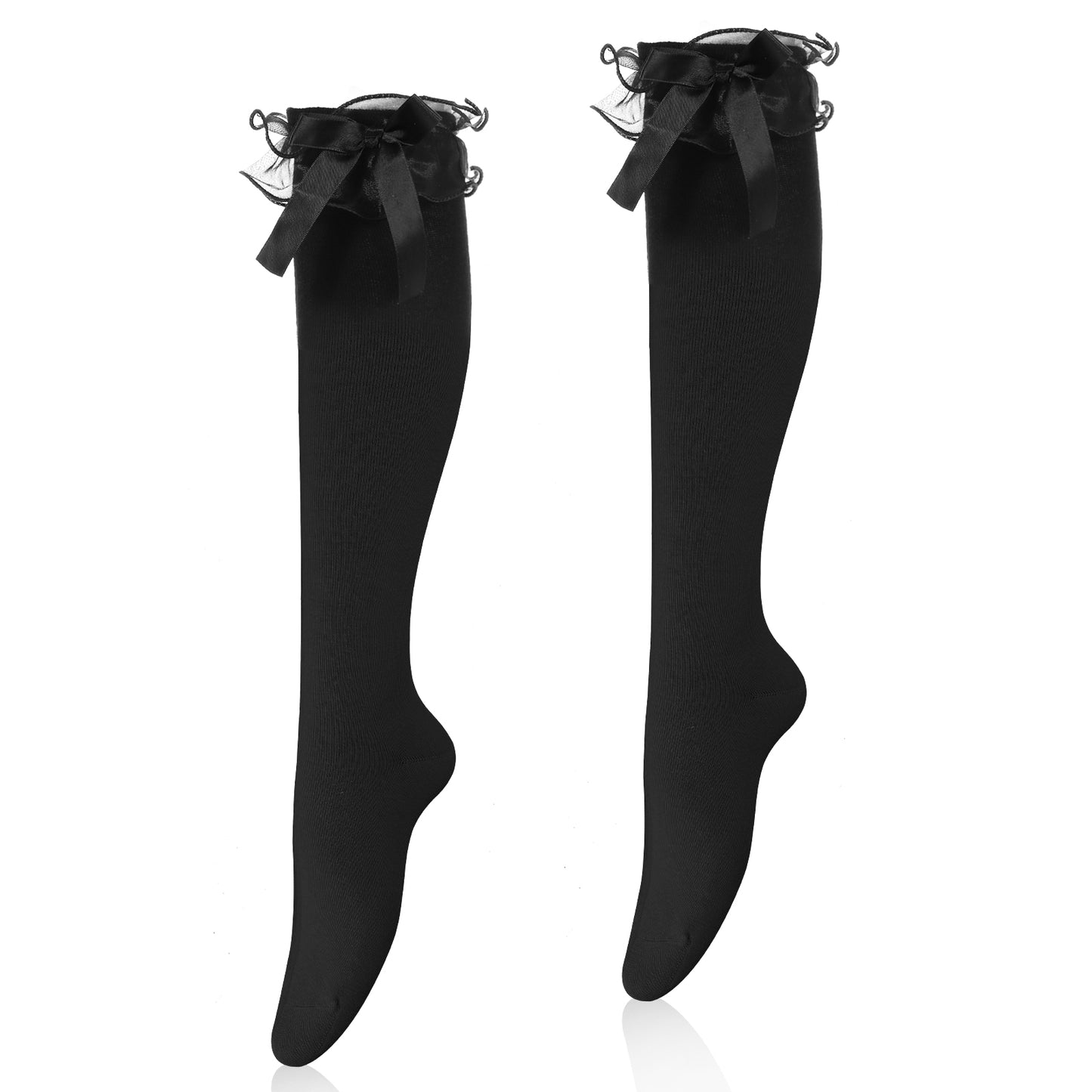 Cotton Knee High Socks with Bow Black Lolita Socks Cute Over the Knee Socks for Daily Wear School Dating Dance Performances Parties Suitable for Girls and Women