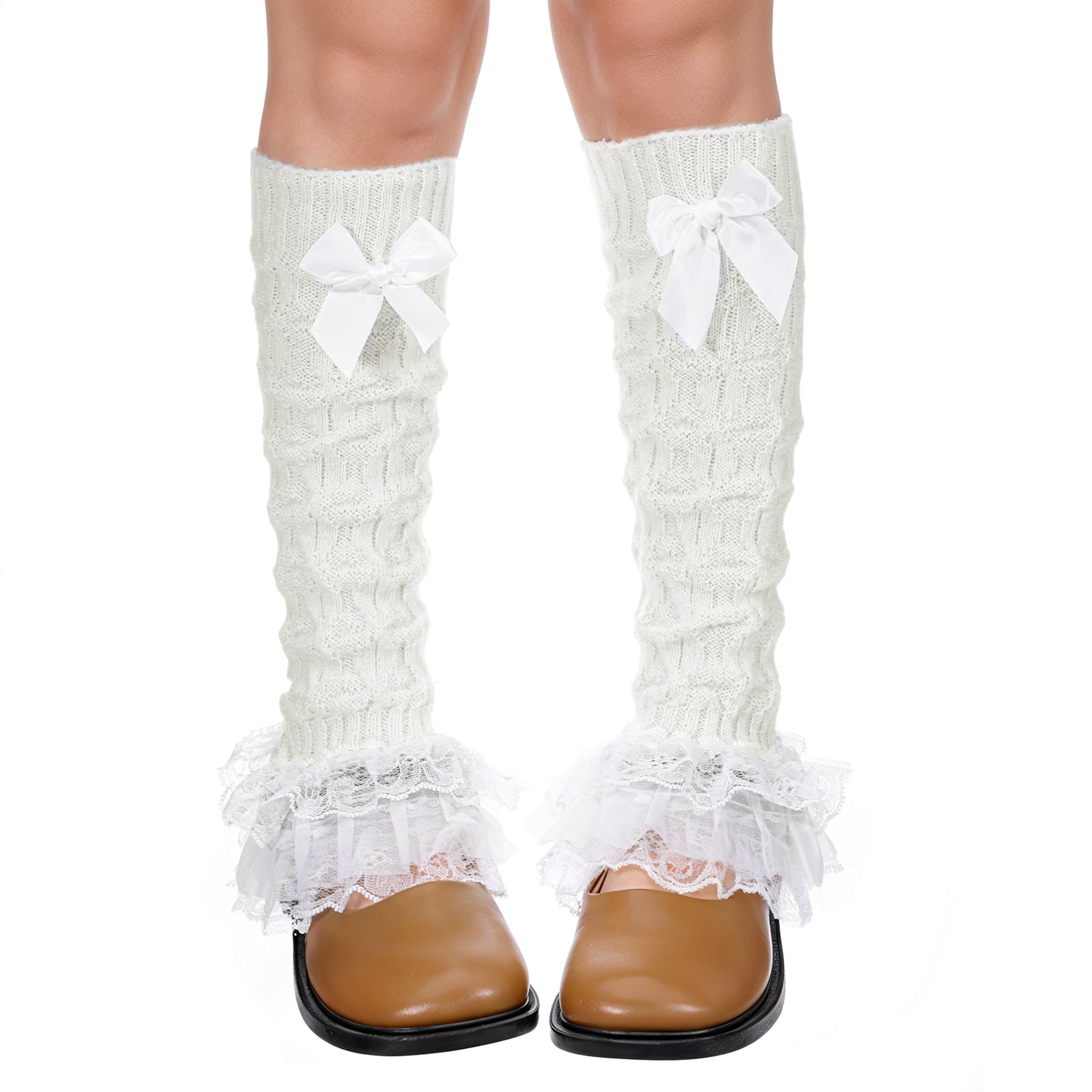 Josojoou Cute Y2k Leg Warmers Fashion Lace Trim Knee High Leg Sleeve Socks Flared Leg Warmers for Lolita Costume Party Accessory