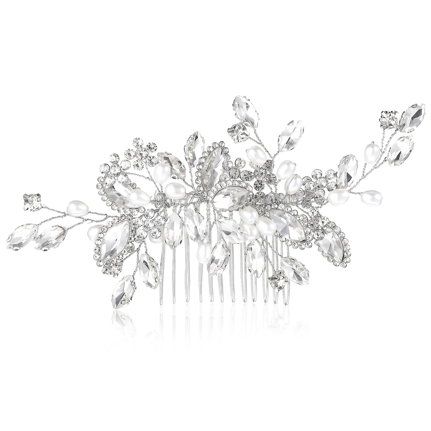 Bridal Flower Side Hair Clips, Pearl Hair Pieces Comb, Crystal Bride Wedding Hair Comb, Rhinestone Pearl Side Combs Silver Bridal Hair Piece for Women & Girls for Wedding, Prom, Party
