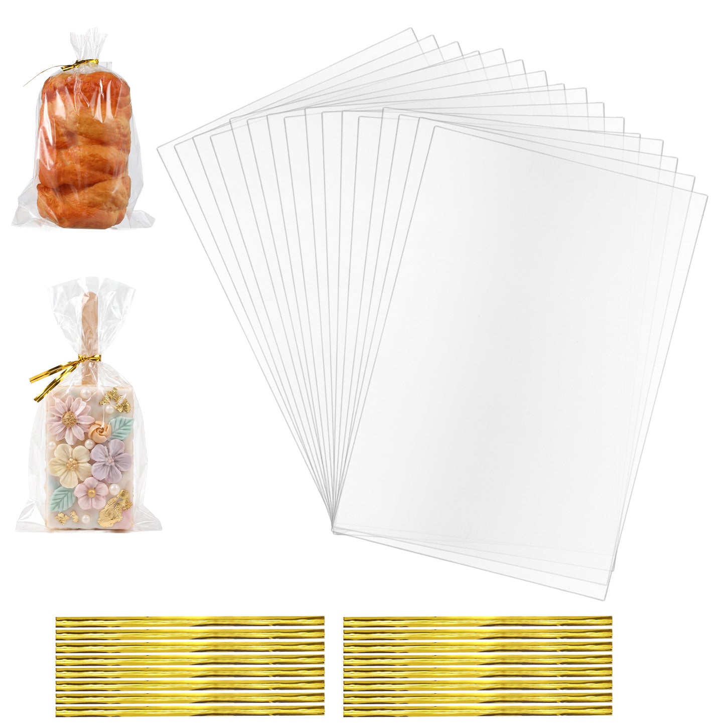 100 Pcs 4x6 Inch Clear Rice Krispie Treats Bags Cakesicle Bags with 110 Pcs Ribbon Individually Wrapped Cake Pop Bag Clear Cellophanes Bag for Marshmallow, Macaron Pop, Candy, Apple Cookies Packaging