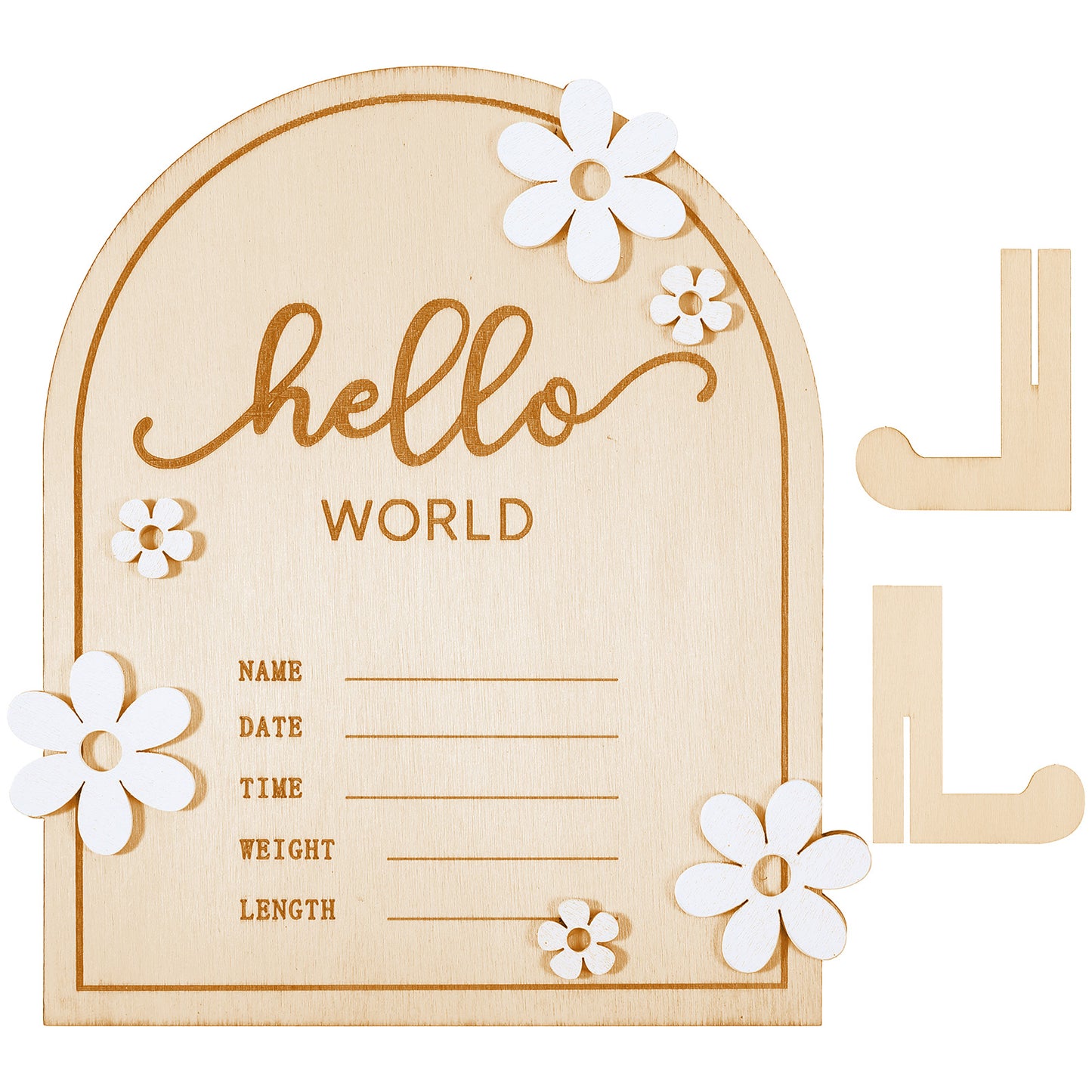 Wooden Hello World Newborn Sign Daisy Wooden Newborn Birth Announcement Board 7.08x6.3 Inch Baby Announcement Sign for Baby Showers Baby Milestone Card Welcome Baby Shower Gifts