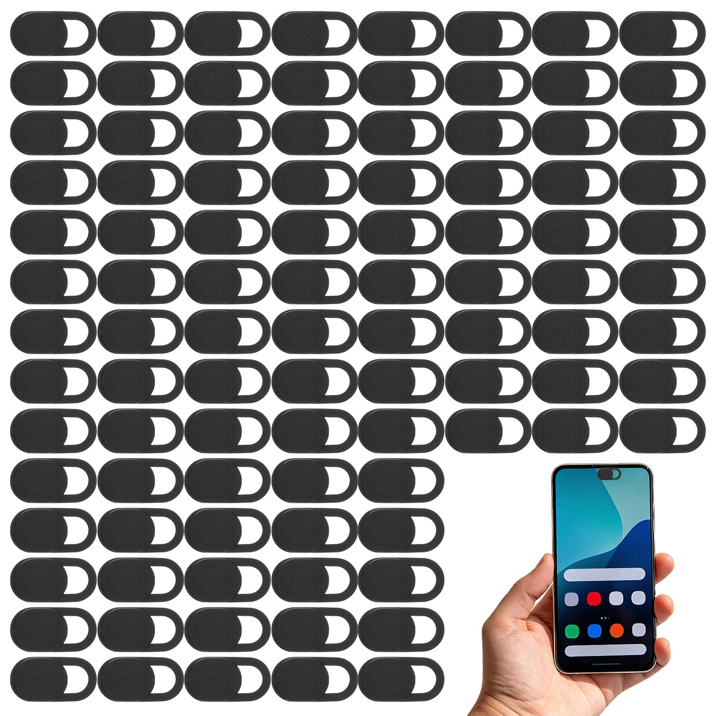 100 Pcs Webcam Cover Slide, Camera Covers, 0.03in Thin Design Phone Camera Cover for Laptop, PC, Desktop, Tablet, Smartphone and More(Black)