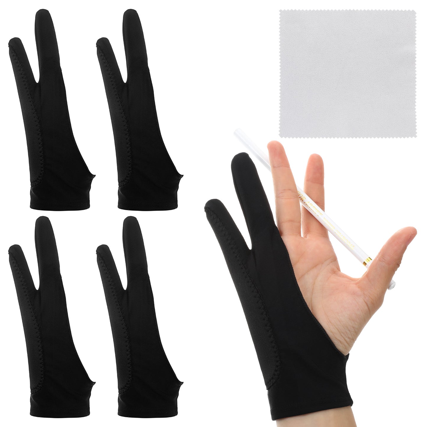 Josojoou 4 Pcs Digital Drawing Glove, Two-Finger Artist Glove for Drawing & Paper Sketching, Art Gloves for Right and Left Hands(M)
