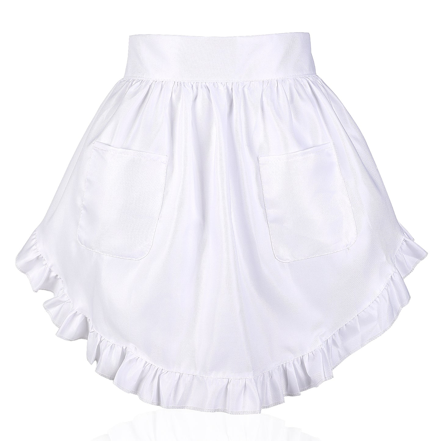 Tucnoeu White Waist Apron with 2 Pockets,Adjustable Half Waitress Apron Adult Frilly Maid Aprons Party Cooking Kitchen Coffee Shop(23.6 x 15.7inch)