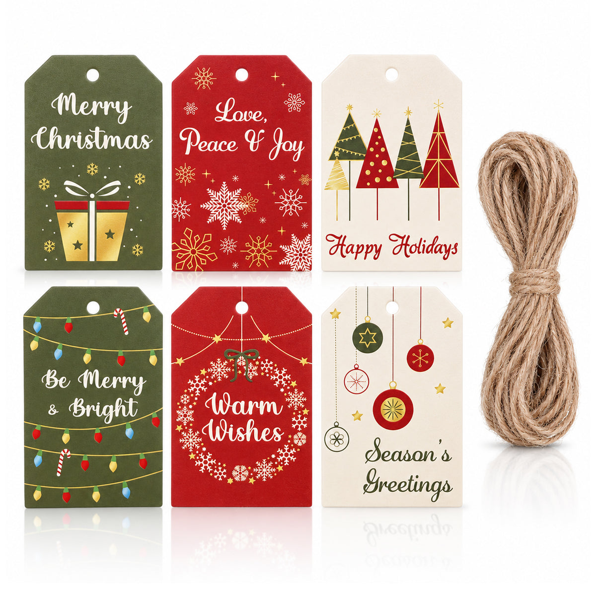 48Pcs Christmas Gift Tags Hanging Christmas Tags with Rope(Stye B)