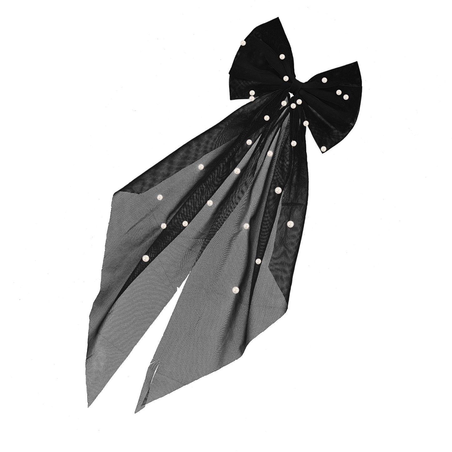 Bridal Hair Bow Veil with Pearl Wedding Veil with Barrette Short Tulle Hair Accessories for Bachelorette Party Bridal Shower(Black)