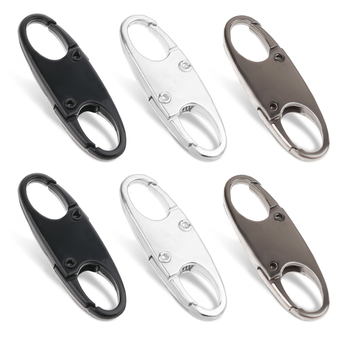 6PCS Carabiner Small Zipper Pull Locks Zipper Clip Theft Deterrent for Backpacks Zipper Pull Replacement Camping Fishing Traveling Outdoor Sports (Silver Black)