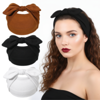 3Pcs Bow Headbands for Women Boho Wide Headband Soft Wide Boho Headbands for Women's hair Non Slip Headwraps Headband with Bow for Women Workout Yoga Gym Hair Accessories