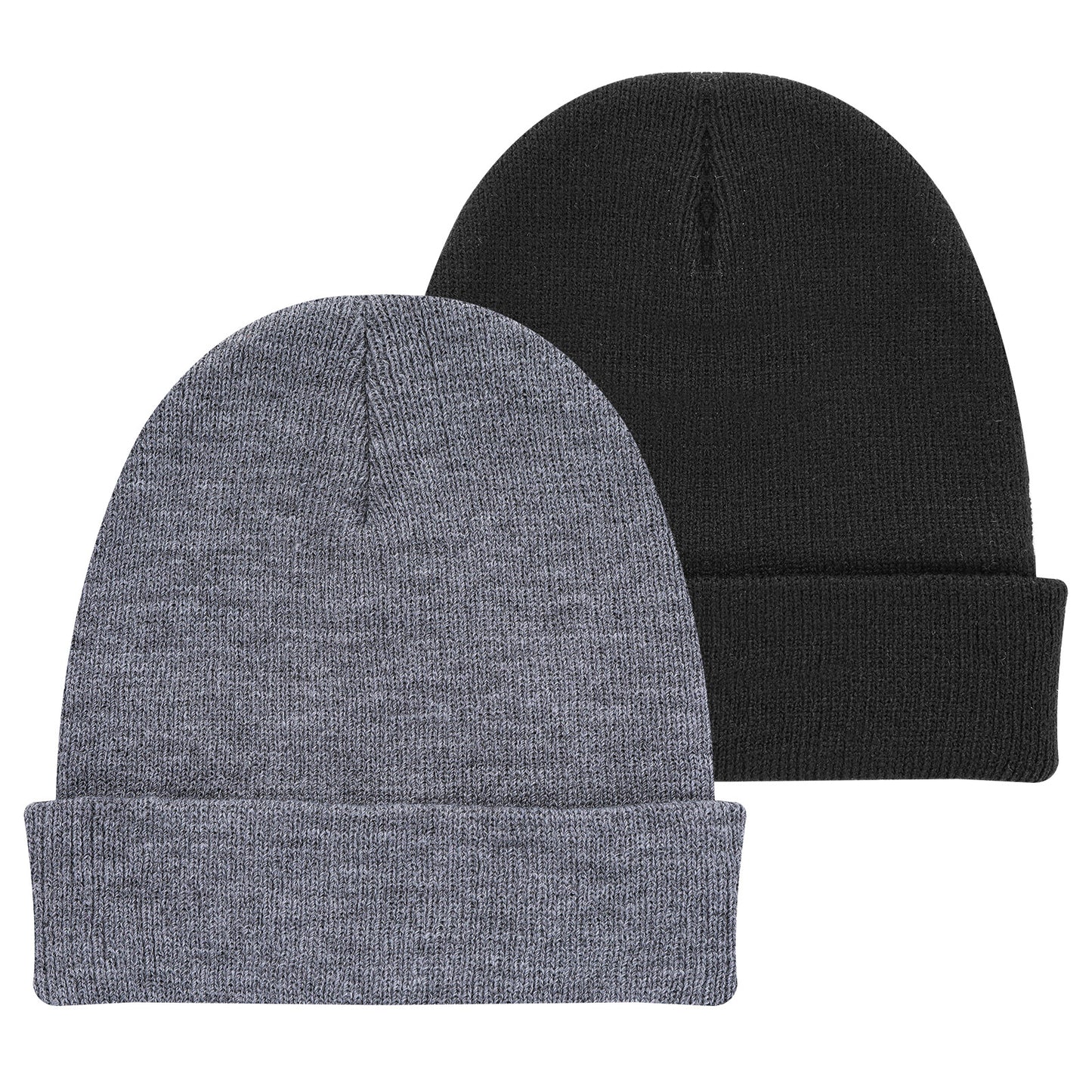 Telooco 2 Pack Winter Warm Beanie Hats Knit Unisex Cuffed Beanie Caps Thermal Cold Weather Hats Beanie for Men Women