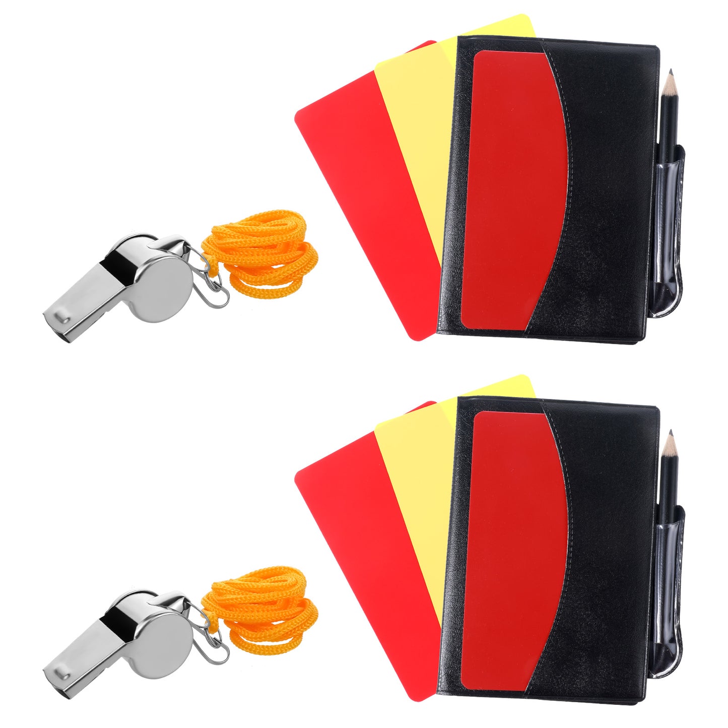 Tucnoeu Soccer Referee Kit,2 Soccer Referee Whistle with Lanyard & 2 Cards Set,Red Yellow Ref Cards with Pen for Sports,Football,Basketball