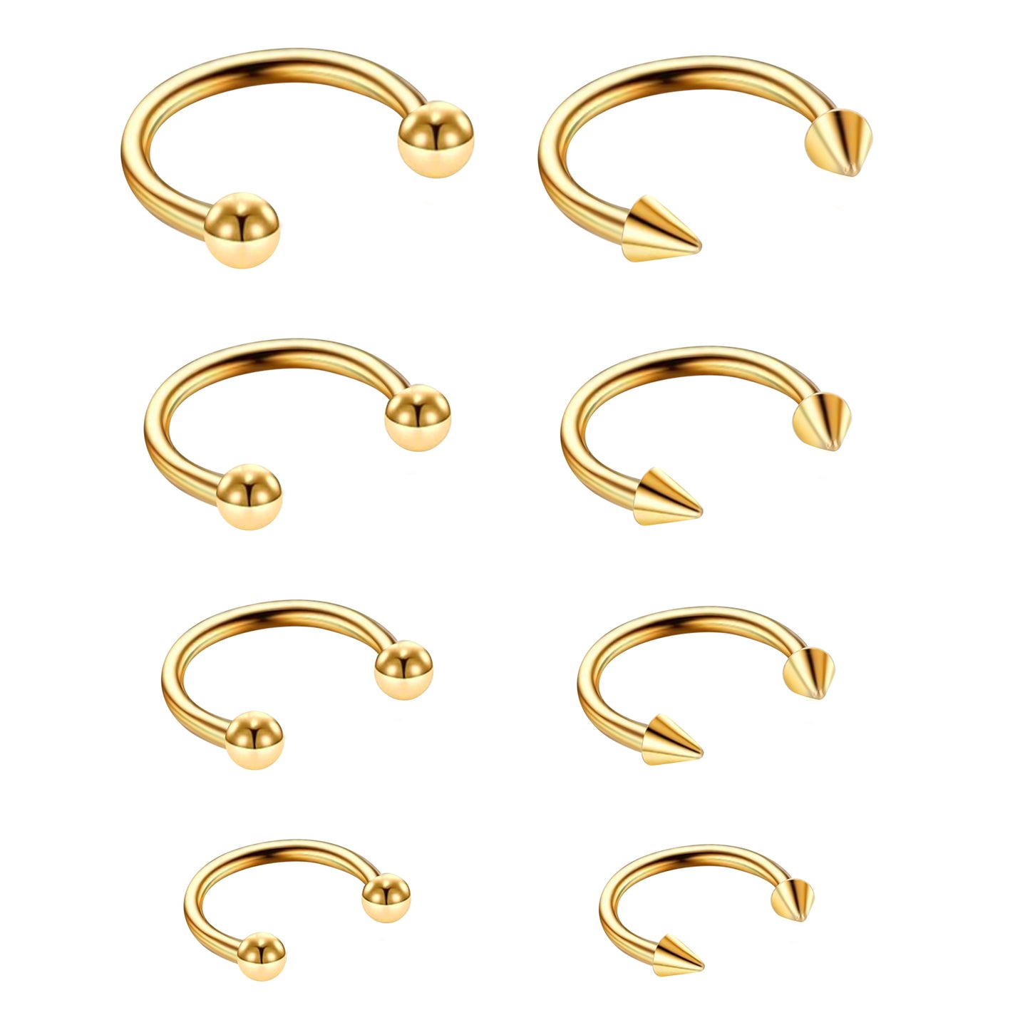 Telooco 8 Pcs 16G Septum Rings Surgical Steel Horseshoe Nose Ring Hoop Eyebrow Lip Navel Piercing Ring Earrings Septum Piercing Jewelry for Women Men 6/8/10/12mm (Gold)