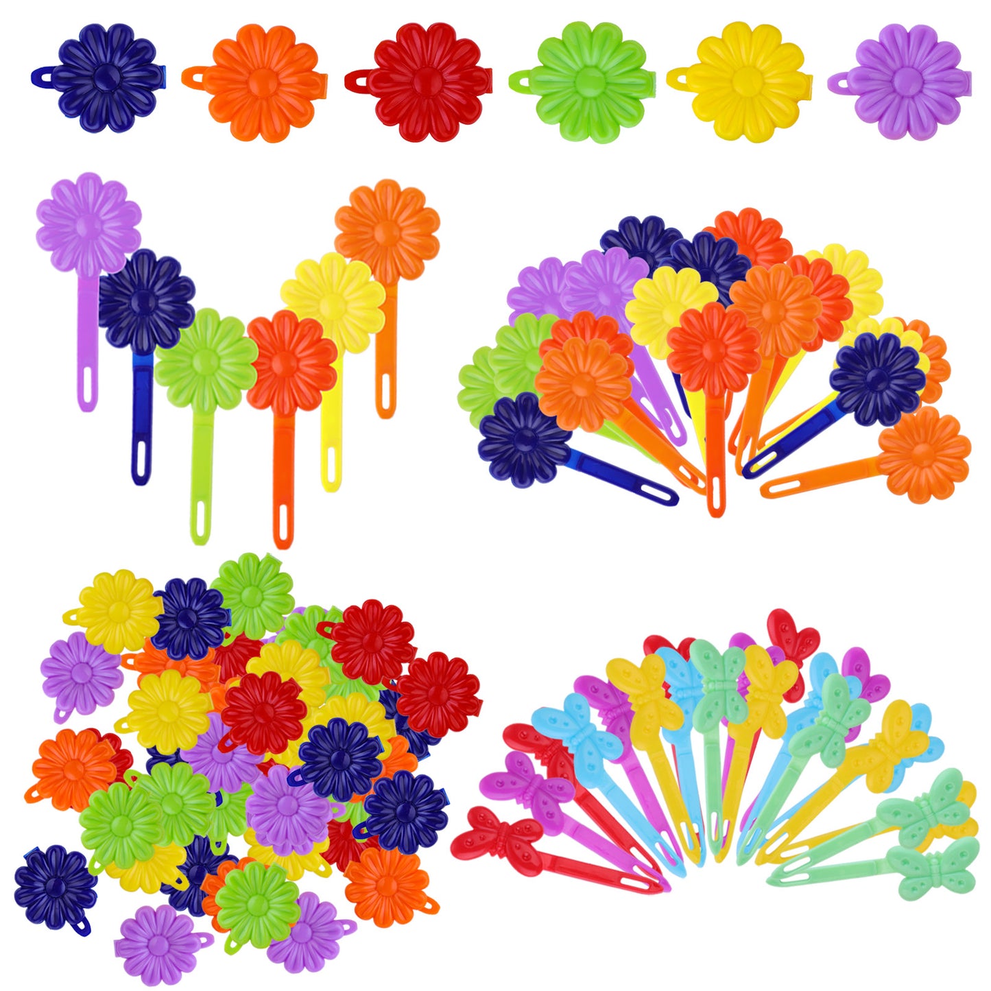 76 PCS Bow and Flower Hair Clips Multicolored Baby Girl Hair Accessories Self-Hinge Hair Barrettes for Kids, 80s 90s Style Baby Hair Clips, Flower and Bowknot Cartoon Design Elastic Toddler Barrettes