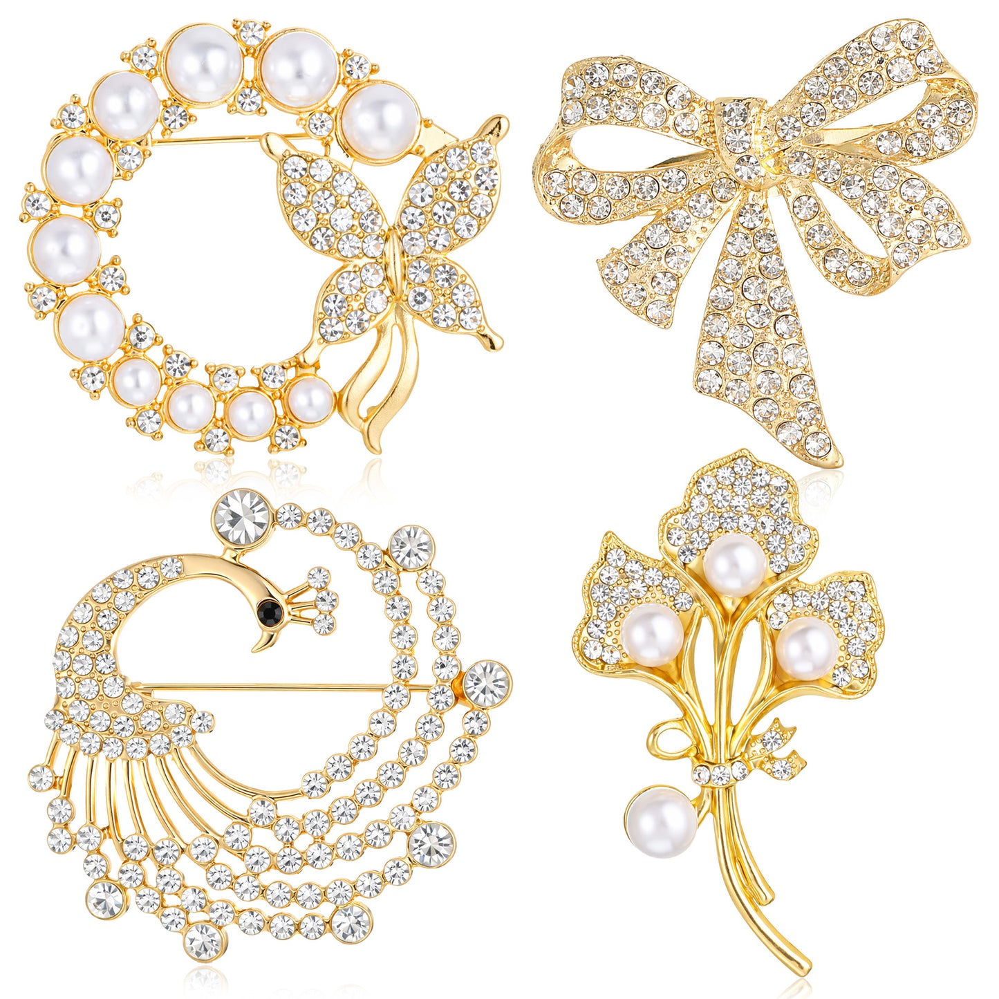 4pcs Brooches and Pins for Women, Flower Brooch, Crystal Pearl Brooch, for Women Fashion Accessories