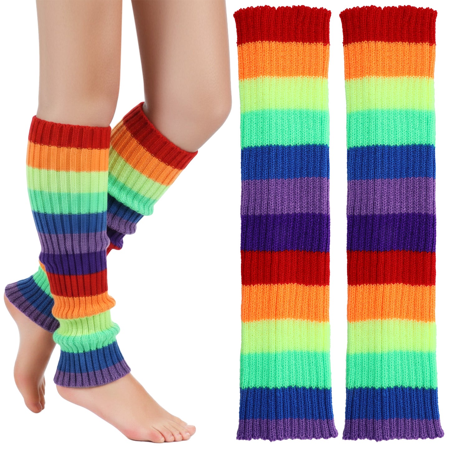 HekouJiub Colorful Rainbow Leg Warmers Women 80s 90s Legwarmers Cute Neon Leg Warmers for Girls Womens Leg-Warmer Neon Ribbed Knit Rainbow Clothing for Women Christmas 70S 80S Party Sports Yoga