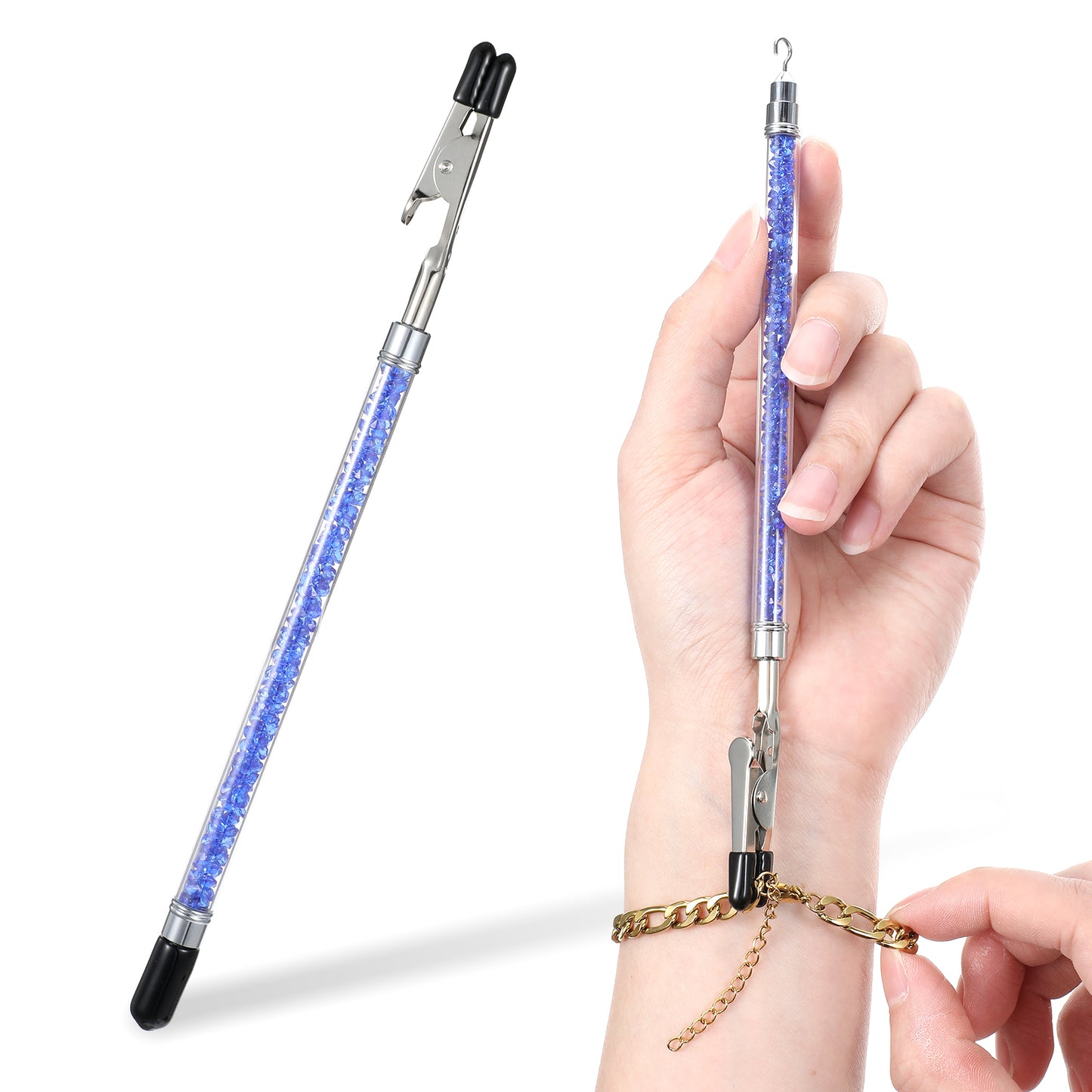Bracelet Helper Tool Stainless Steel Bracelet Assistance Tool On Yourself Aid Jewelry Quick Wear and Removal Fastener Helper for Watch Necklace Clasps Zippers Closures Clasps(Blue)
