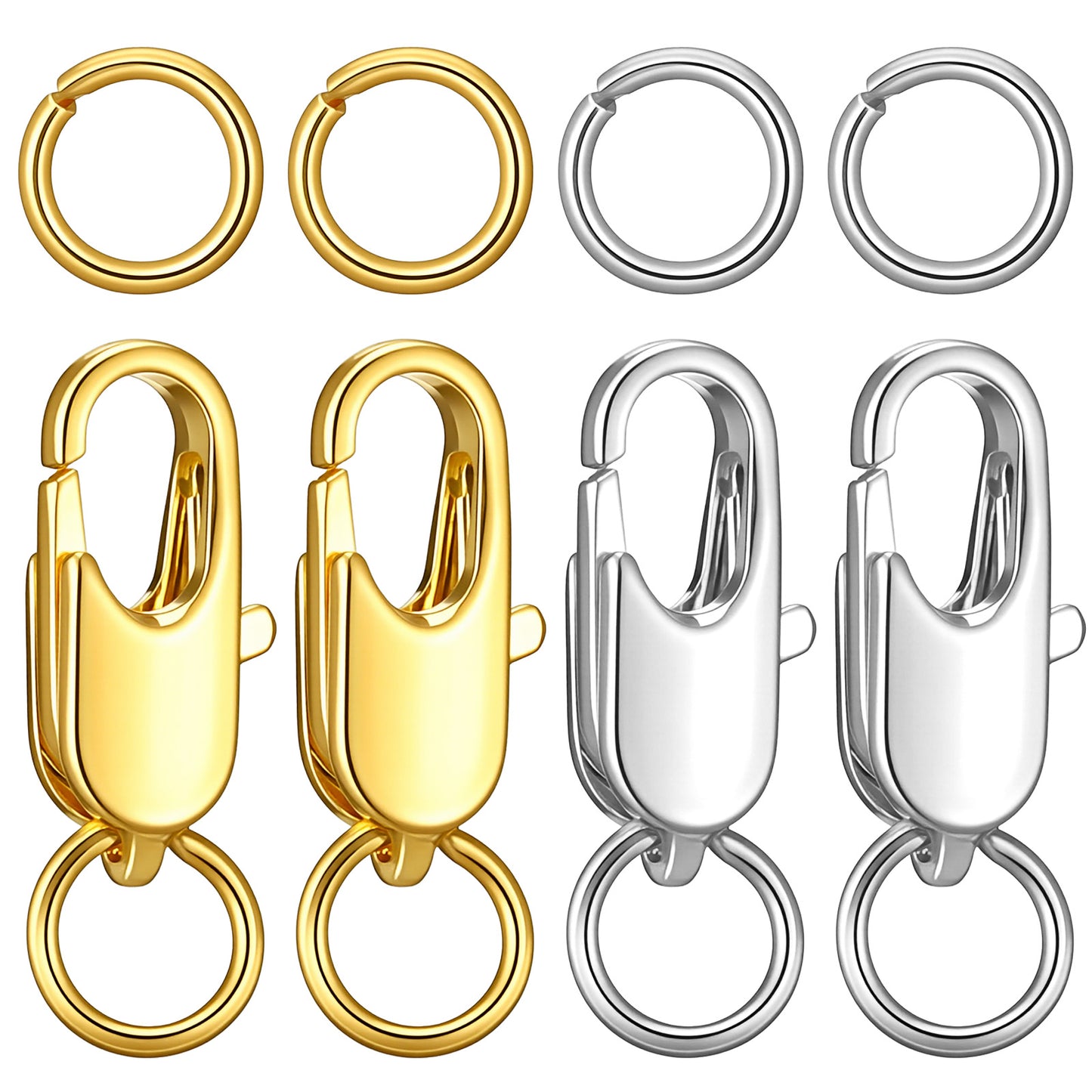 Stainless Steel Lobster Claw Clasps with Closed Jump Rings, Jewelry Making Clasps and Closures, 12mm Size, 4 Pieces Set, Gold and Silver Colors