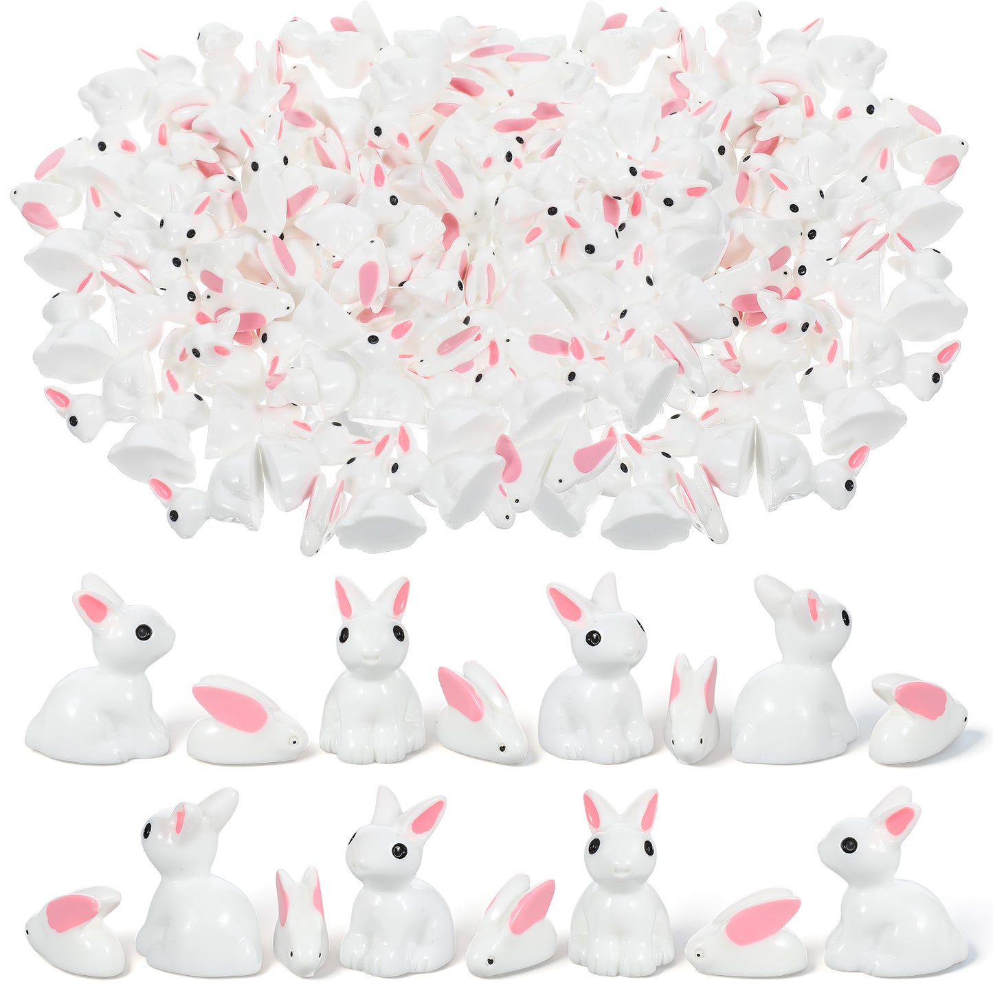 Yolev 100PCS Mini Bunny Figurines,Miniature Rabbit Figurines, Resin Animals for Easter Egg Cake Toppers, Garden Landscape Decor,Egg Fillers,DIY Terrarium Crafts Ornament