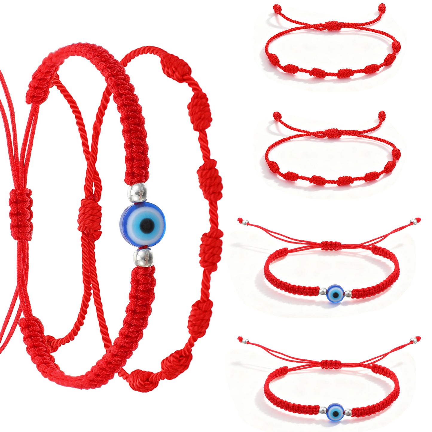 HekouJiub Evil Eye Red String Bracelet 6Pcs Adjustable Red Bracelet for Protection with Good Luck Charm for Women Men Friends Family
