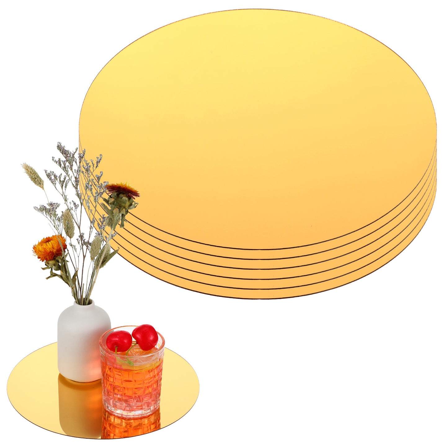 HaiFafafaing 10 Inch Gold Round Mirrors for Centerpieces, 6 Pcs Wedding Table Centerpieces for Baby Shower, Wall Decor, Candle Plates, 1 mm Thickness