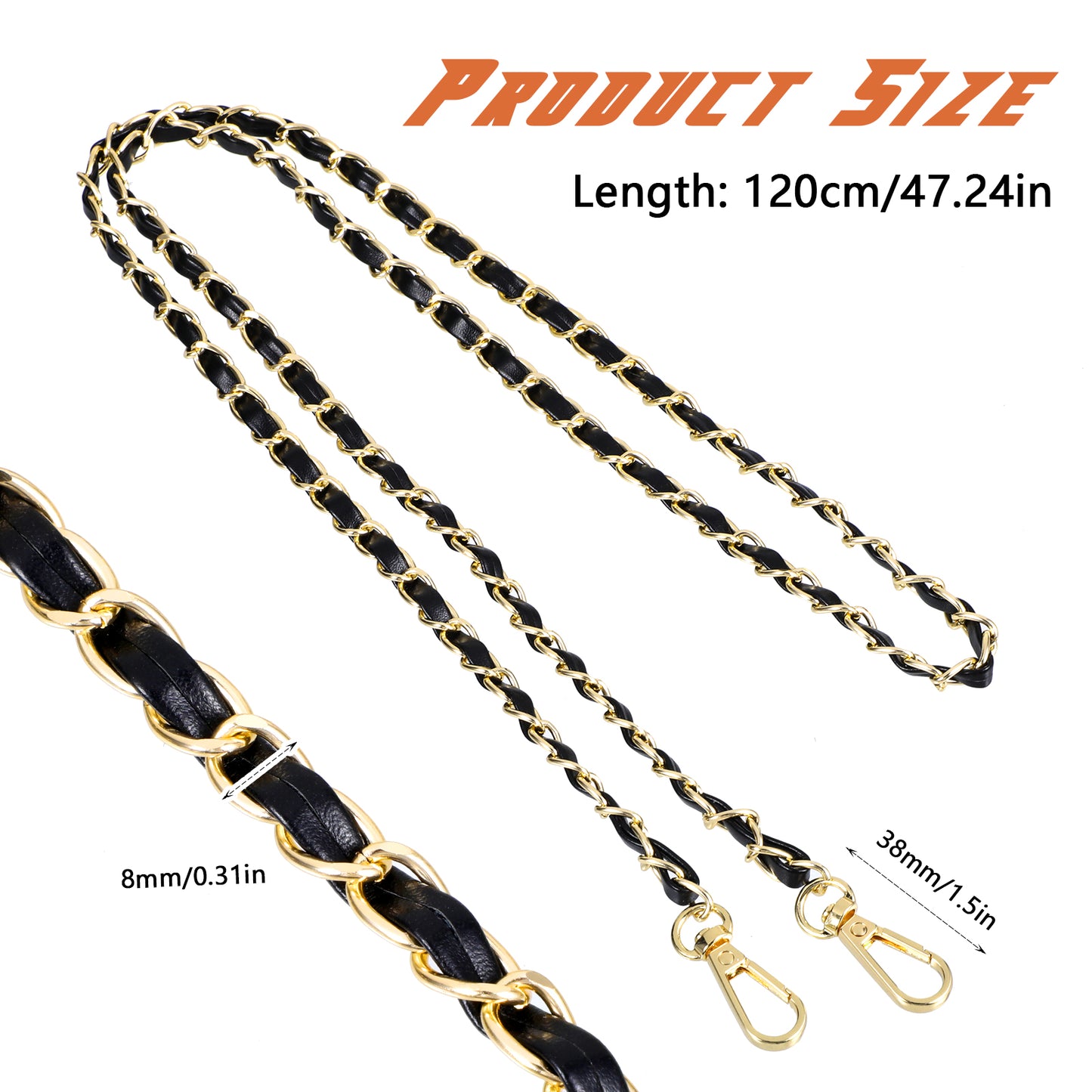 Telooco Purse Chain Strap Metal + Pu Purse Straps Replacement Crossbody Gold Purse Chain 47x0.3 Gold Chain For Purse with Metal Buckles