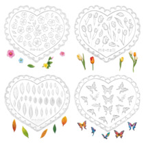 4 Pcs Spring Polymer Clay Molds, Silicone Mini Flower Leaf Molds for DIY Jewelry Making, Flexible Non-Stick Rose Daisy Butterfly Earring Mold Set for Nail Art Decorations, Resin, Crafts
