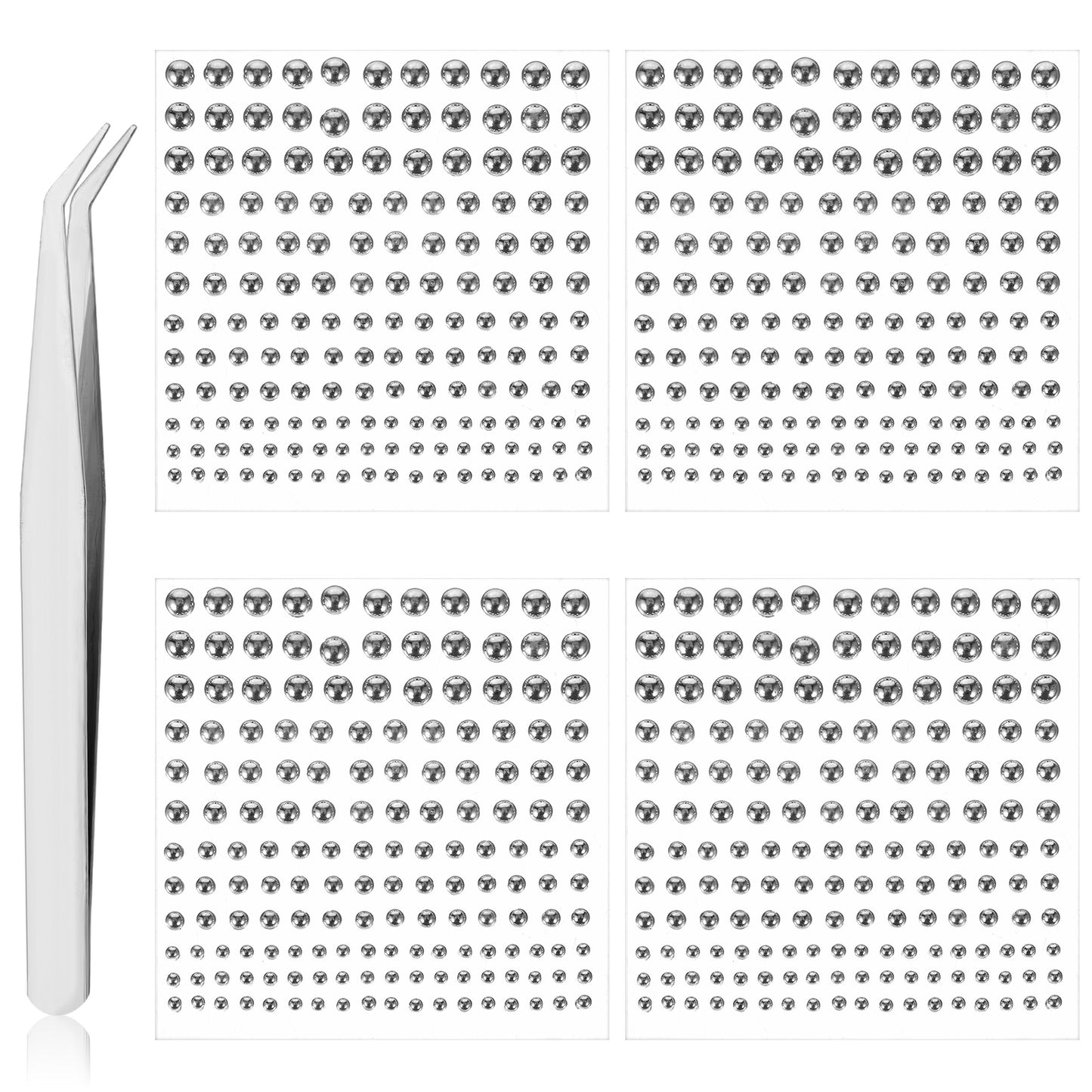 Telooco 4 Sheet Self Adhesive Fake Piercings Acrylic Fake Nose Piercing with 1pcs Tweezers Silve Fake Eyebrow Piercingr 3mm 4m 5m 6mm for Face Hair DIY Crafts