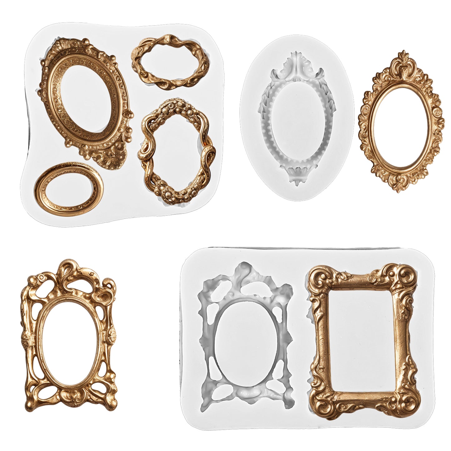 Photo Frame Fondant Molds Baroque Style Picture Frames Silicone Mold Frame Fondant Mold Silicone Fondant Molds for Cake Decorating Cupcake Topper Sugar Gum Paste Chocolate Candy Polymer Clay (Gray)