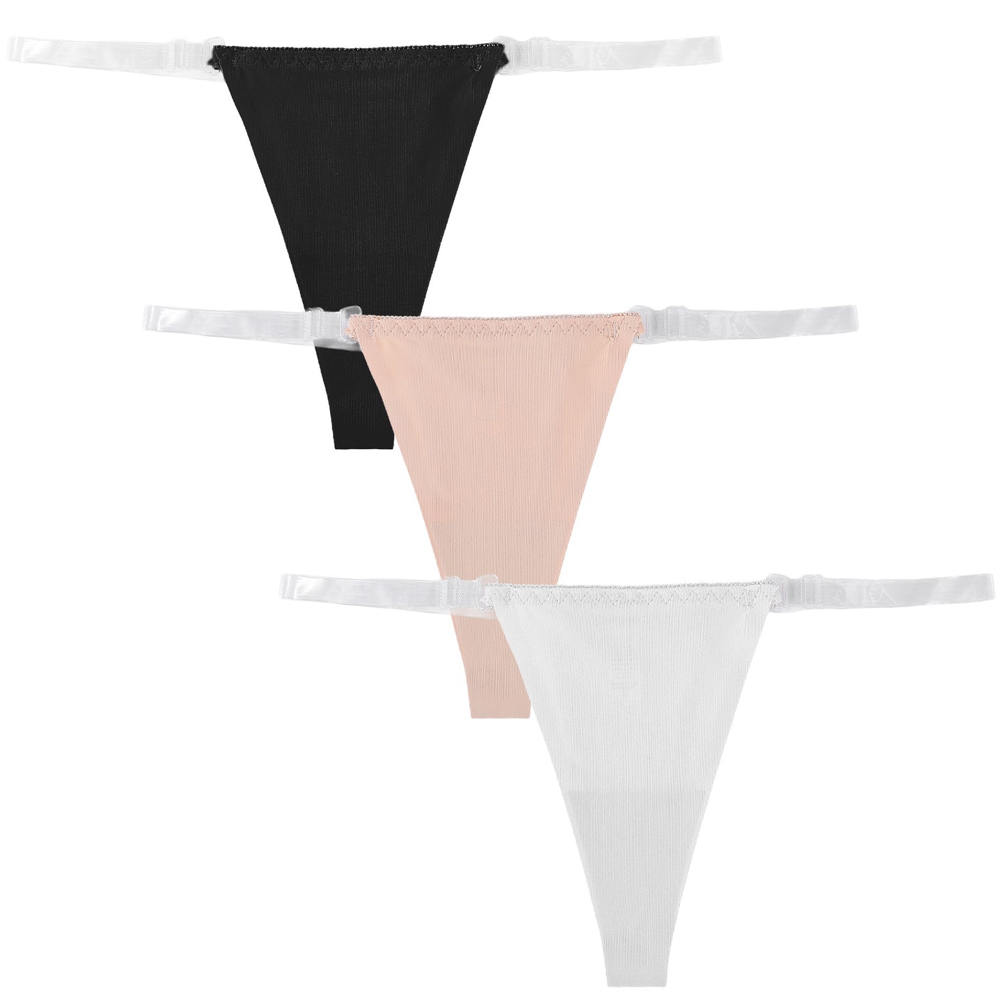 Neyauo 3 Pack Clear Strap Thongs Women Seamless Panties Adjustable G String Thongs Sexy No Show Briefs Invisible Clear Strap Underwear Low Rise Panties