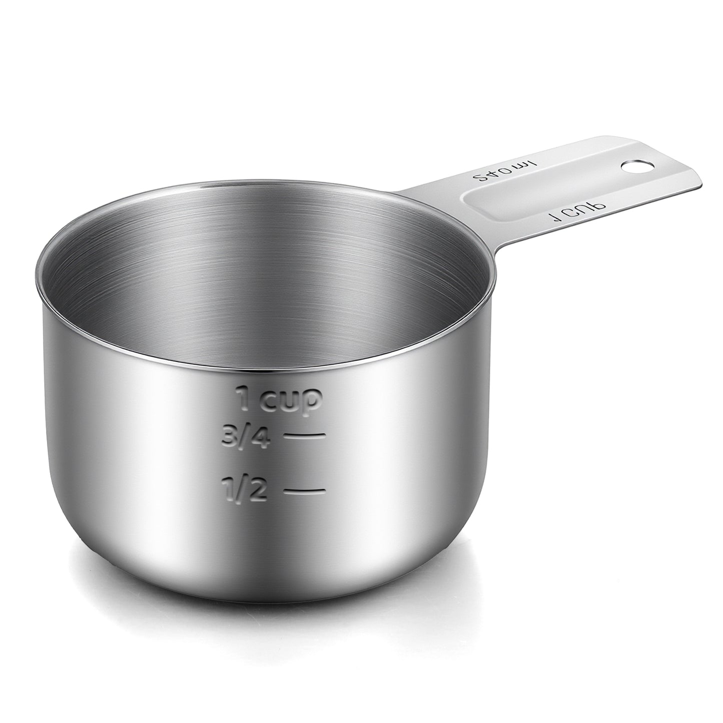 240ml Stainless Steel Measuring Cup - Single Metal Measure Scoop with Metric and US Markings - Dishwasher Safe Kitchen Gadget for Cooking and Baking