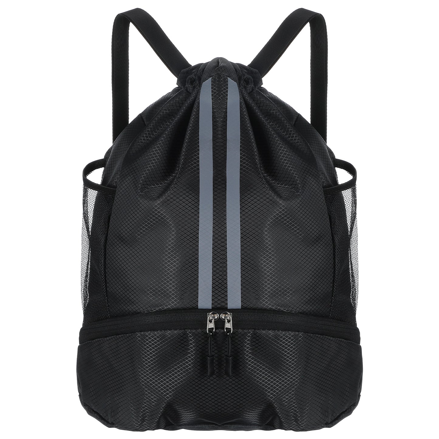 Drawstring Gym Bag with Shoe Compartment and Side Mesh Pockets, Waterproof Sports Drawstring Backpack, Wet and Dry Separation String Backpack for Women Men, Suitable for Fitness, Swimming, Football