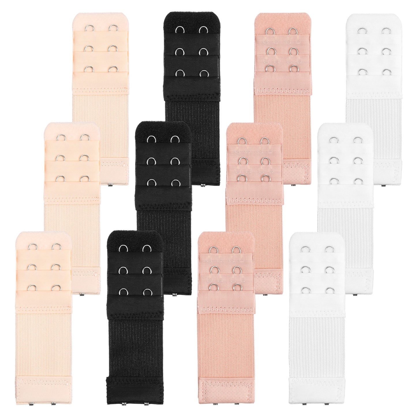Lusofie 12 PCS 2 Hook Bra Extenders, 3 Colours Bra Strap Extender For Women Plus Size Elastic Bra Band Extender Extensions 2 hook In Black White Nude Apricot