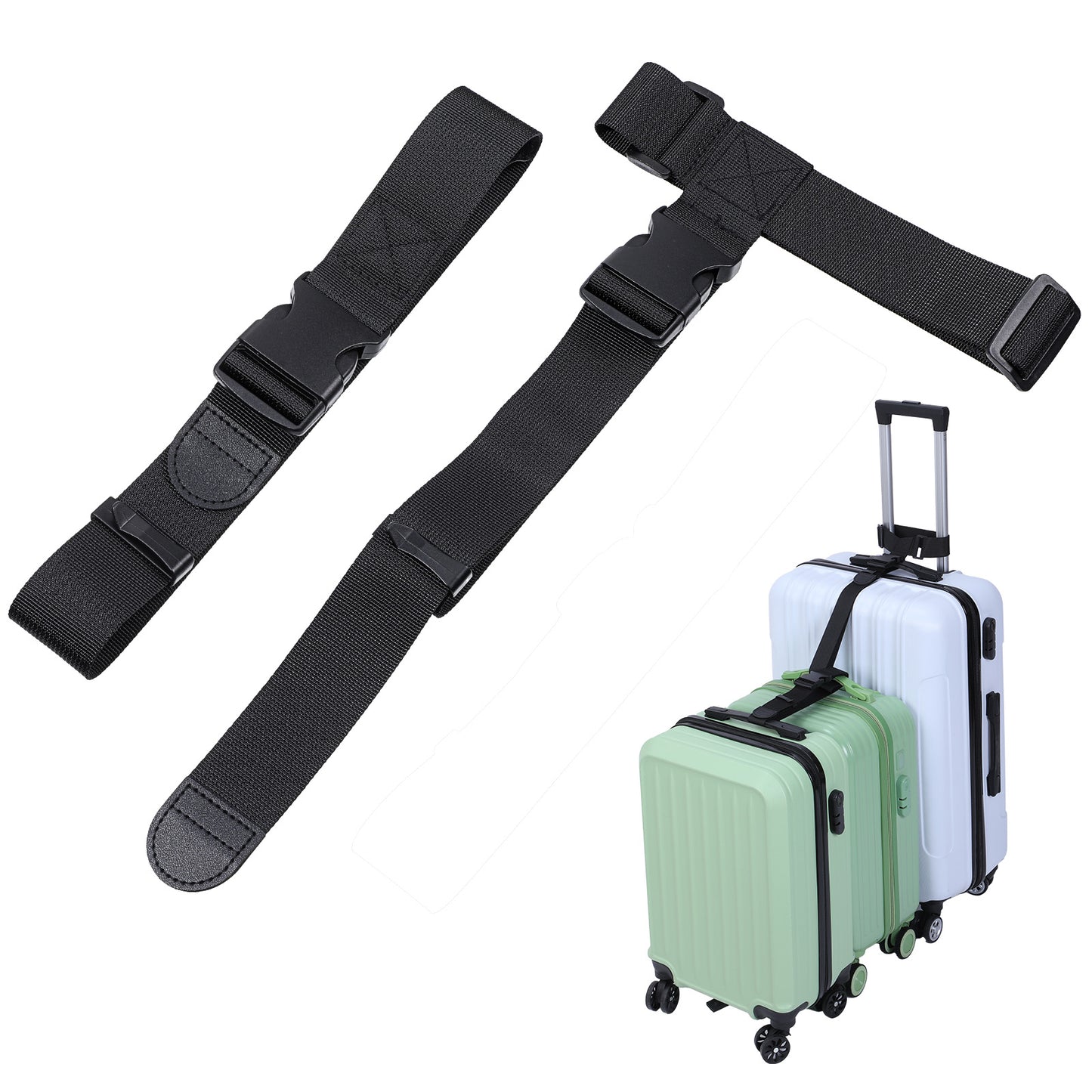 Luggage Connector Straps, Adjustable T-Type and Normal Suitcase Straps, Travel Adjustable Buckle Belt (Black)