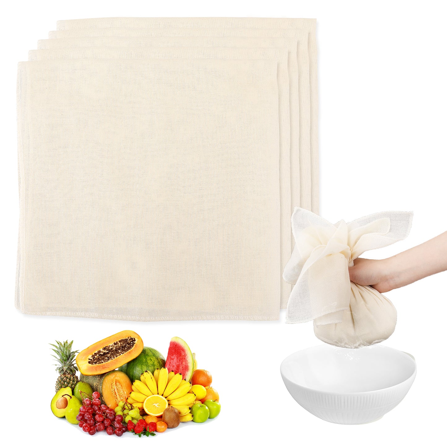 8pcs Grade 100 Cheese Cloths Bags,Reusable Muslin Cloth,19.49 x 19.09inch Hemmed Cheese Cloth for Straining,Craft,Cooking,Baking,Juicing Making