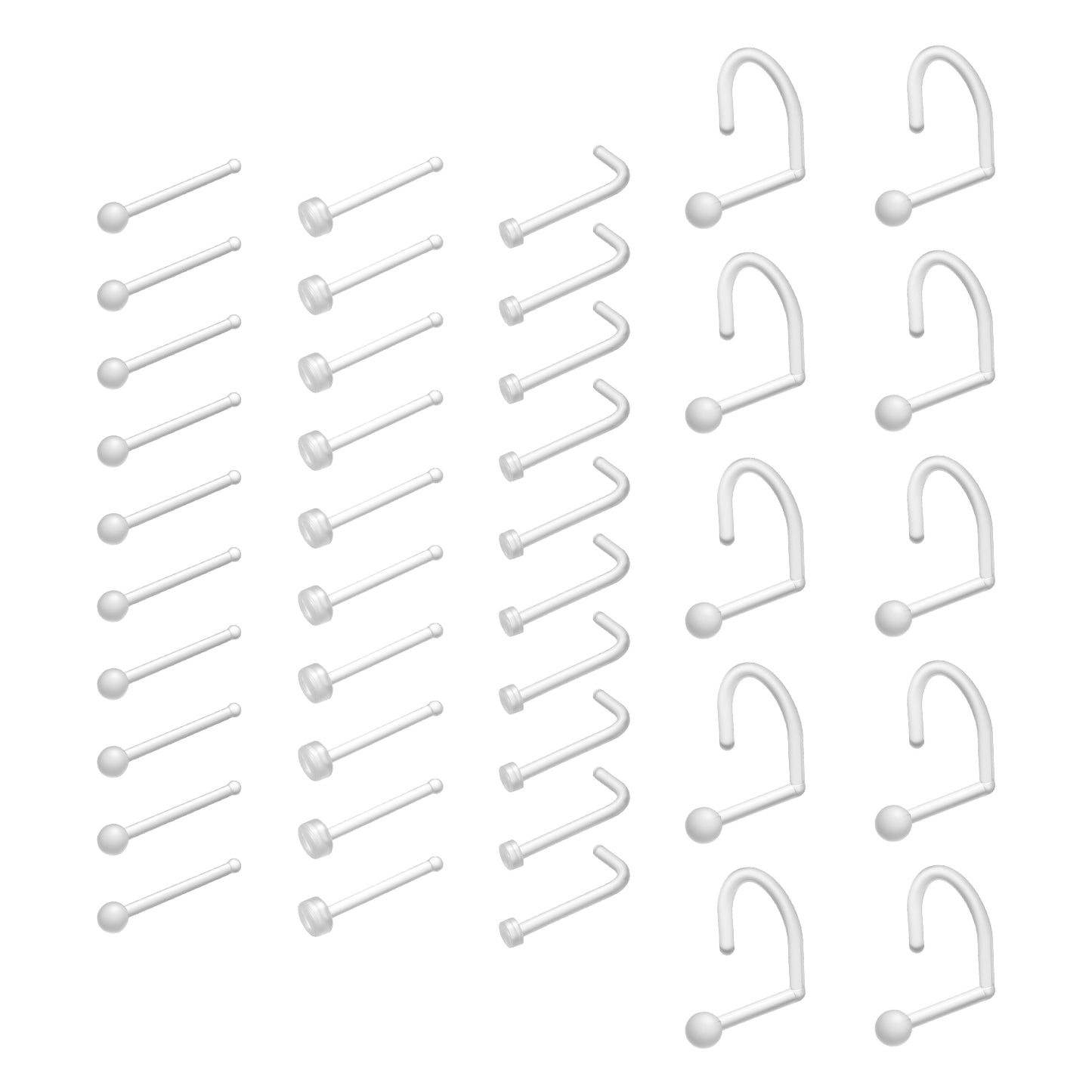 Josojoou 40Pcs Plastic Nose Rings for Surgery, 4 Styles Clear Nose Ring Retainer 20g Clear Noses Stud for Sports Surgery Earring Lip Noses New Perforation
