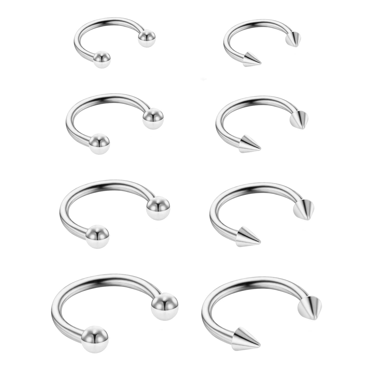 Yolev 16G Surgical Steel Nose Septum Horseshoe Hoop Earring Eyebrow Tragus Helix Lip Rings Stretching Kit Surgical Steel Horseshoe Gauges Piercing Kit for Women Men(Silver)