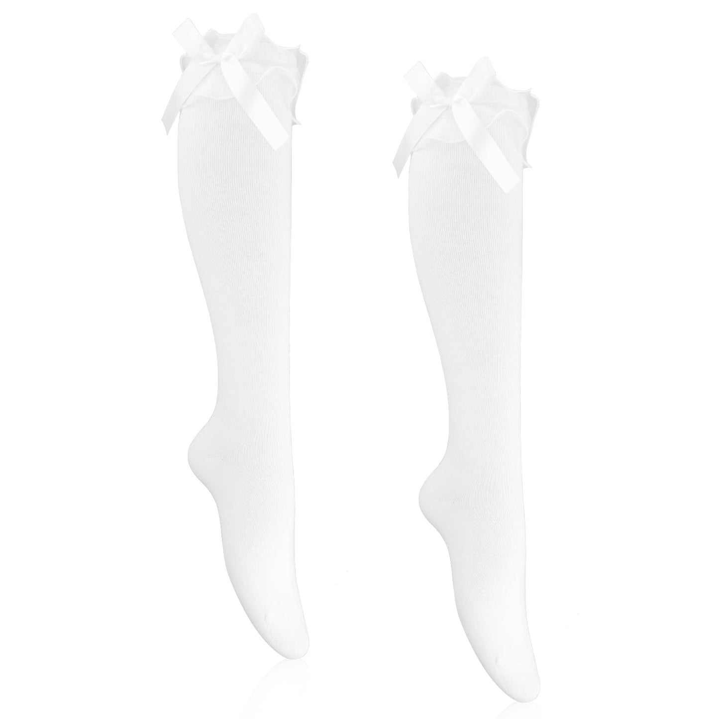 White Knee High Socks with Bows Long Ruffle Socks White Frilly Socks Knee High Lace Socks for Girls Women