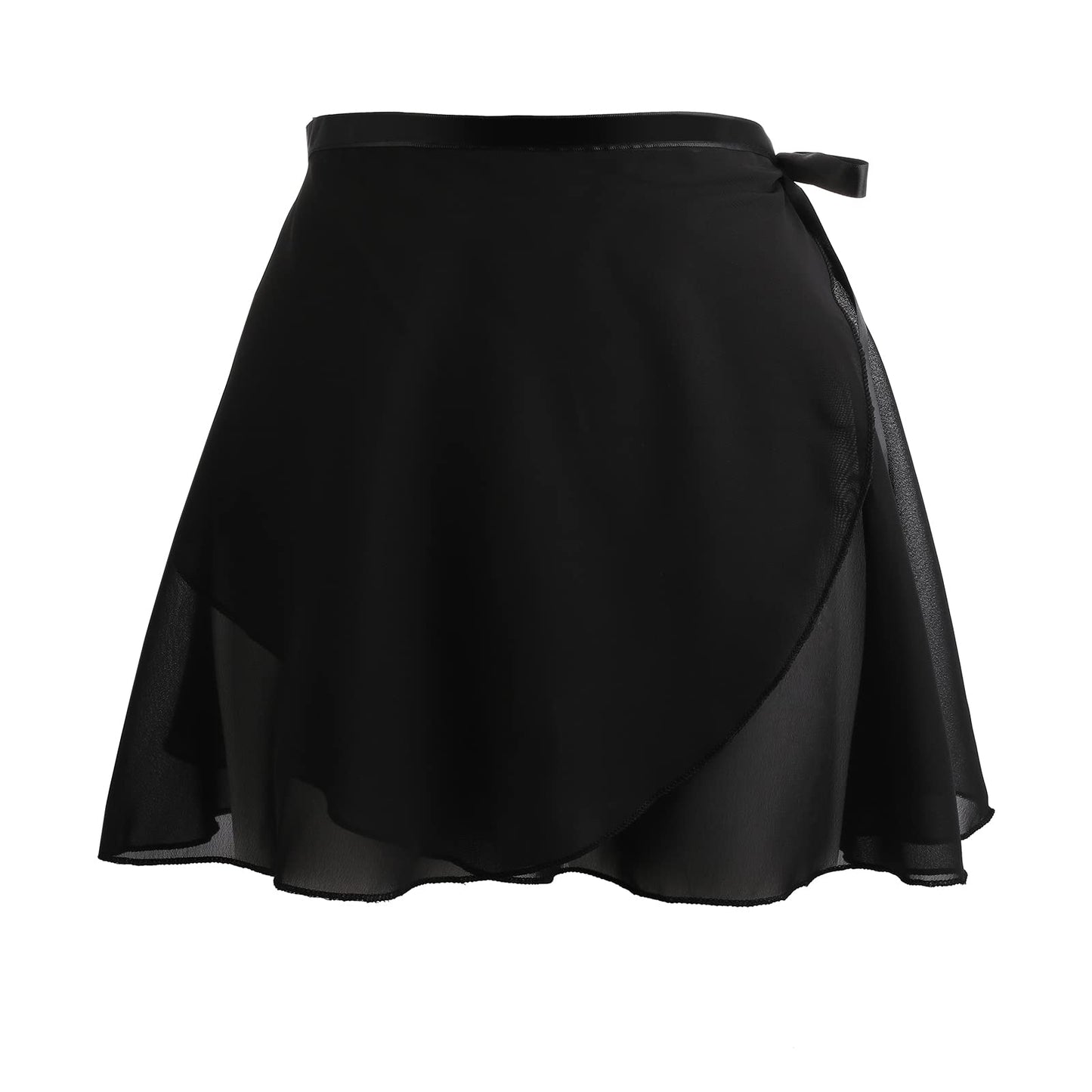 Women's Ballet Wrap Skirt Chiffon Dance Wrap Skirt with Adjustable Waist Tie Gymnastics Ballet Skirts for Women (Black)