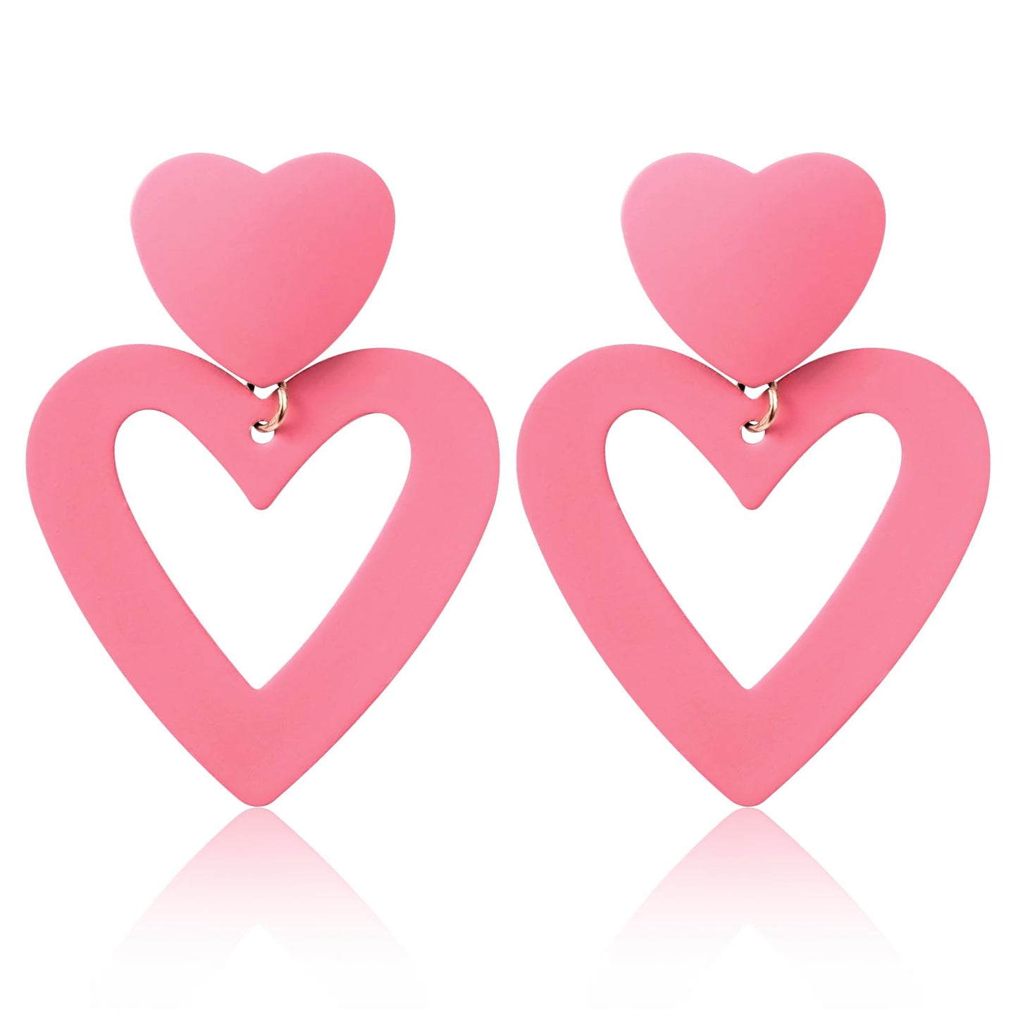 Pink Heart Earrings Double Heart Earrings for Women Hot Pink Heart Earring Love Heart Earrings Dangle for Valentine's Day Mother's Day Birthday Heart Shaped Earrings for Women Girl Jewelry Gifts