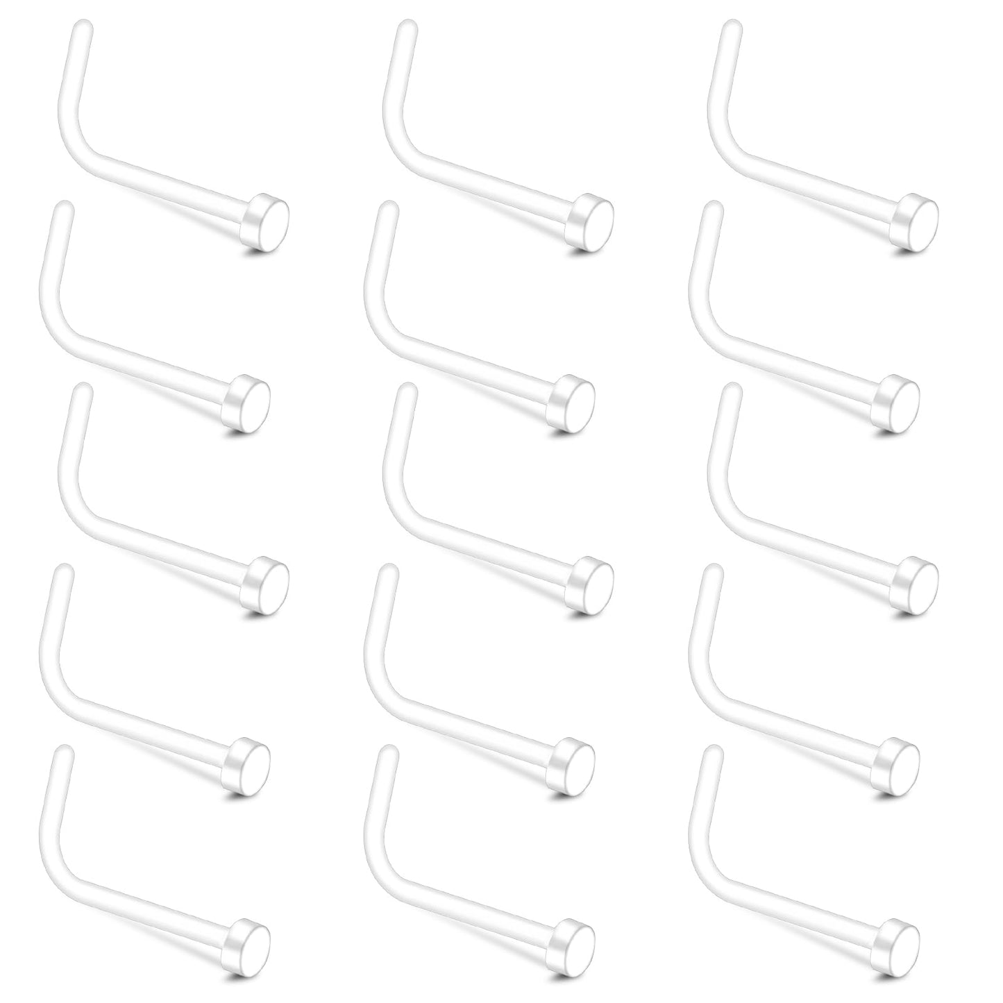 Lusofie 15Pcs 20G Clear Nose Piercing Retainers Studs Acrylic L Shaped Studs Flat Top Nose Bars Hide Piercing for School Surgery Work