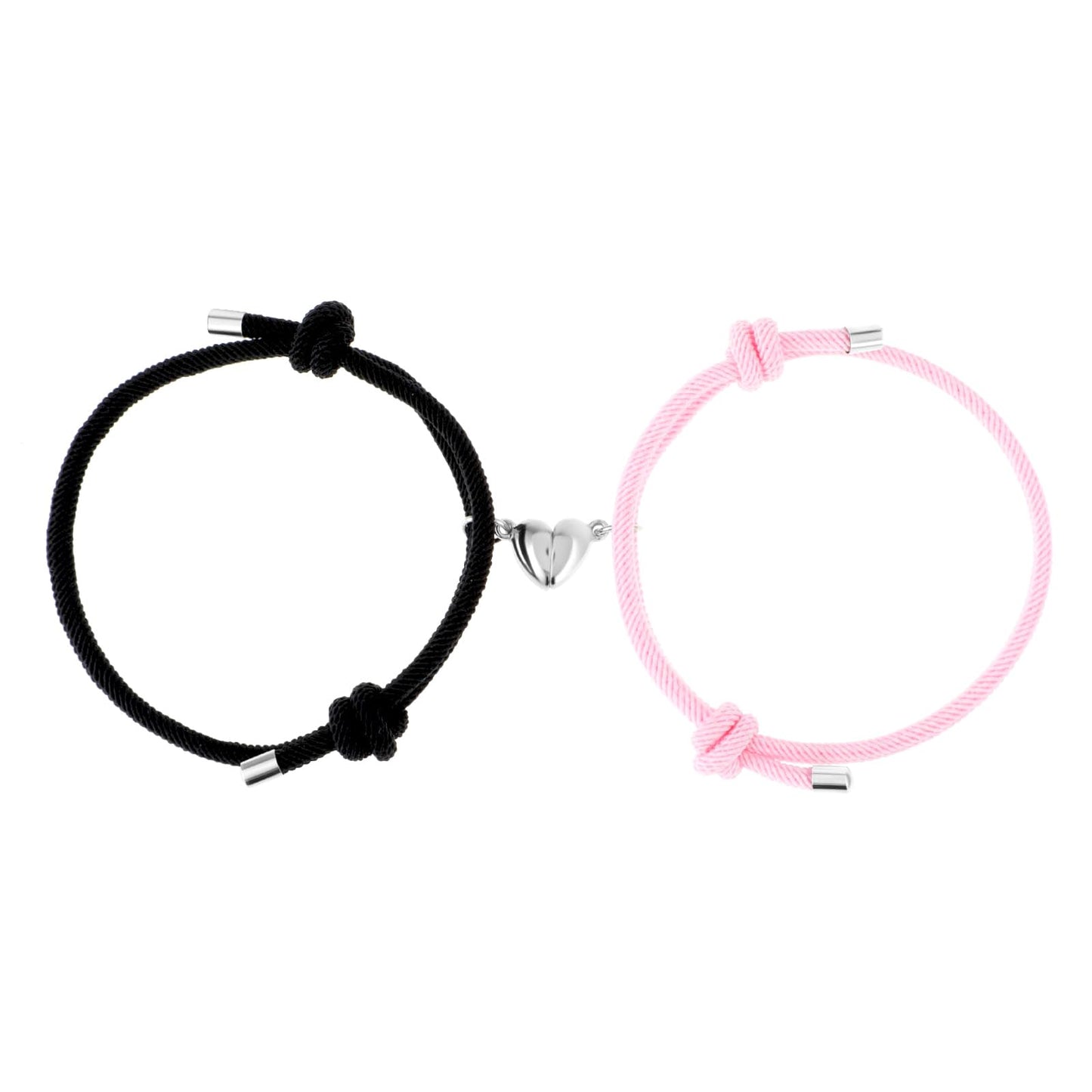 Lusofie 2pcs Couples Bracelets for Women Men, Matching Heart Bracelets for Couples, Matching Bracelets for Best Friend Boyfriend and Girlfriend (black and pink)
