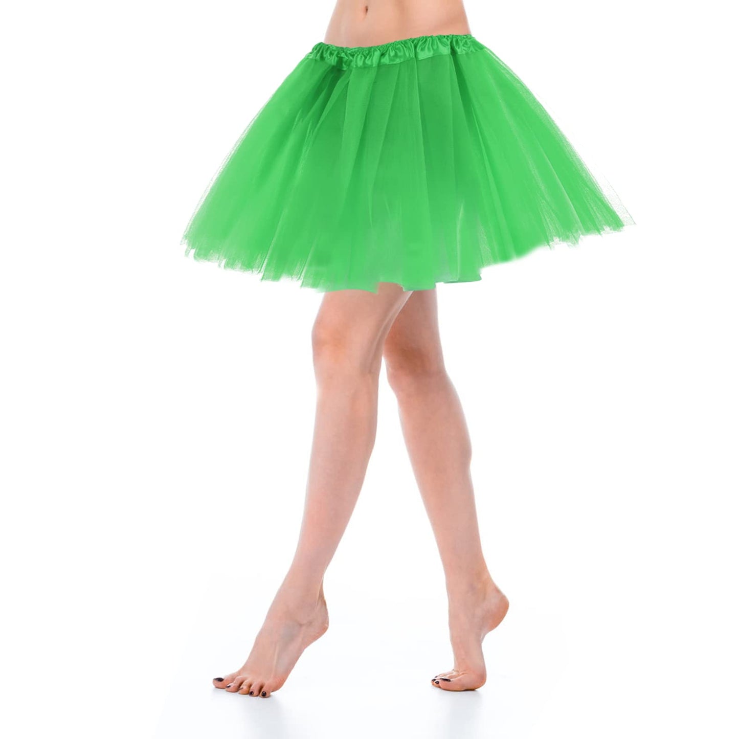Women's Tulle Skirt Teen Adult Classic Elastic 3 Layered Tulle Tutu Skirt for Dress-up Parties Dancing for Women and Teens Grass Green