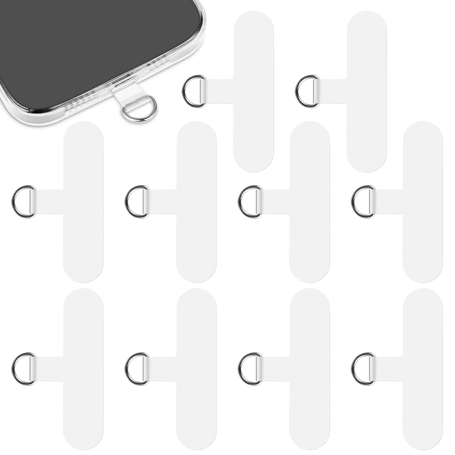 Lusofie 10Pcs Phone Tether Tab Transparent Phone Lanyard Attachment Patches with Metal Ring Reusable Phone Case Strap Tether Pad for Most Cellphones Safety Drop Protection(2.4in x 1.3in)